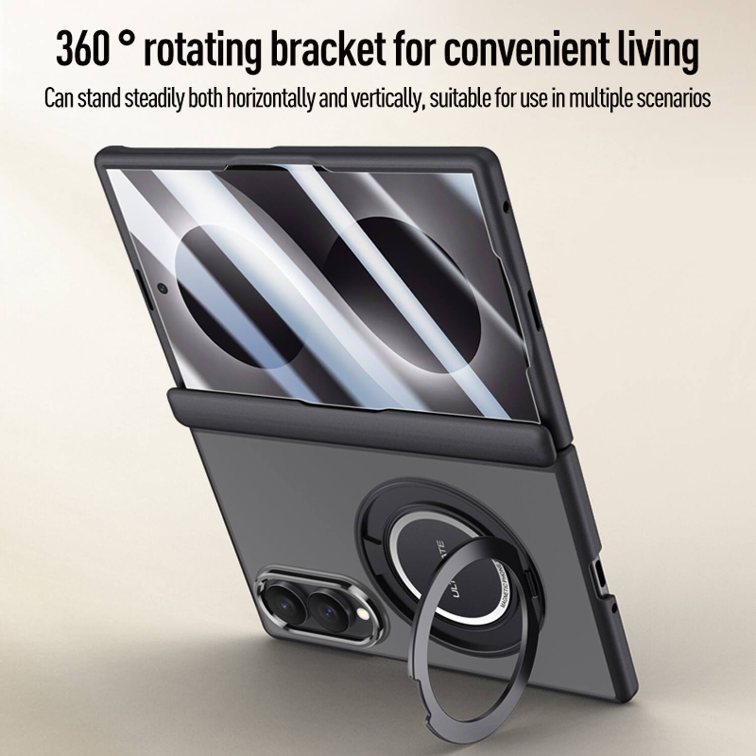 360° rotating bracket for convenient living  
Can stand steadily both horizontally and vertically, suitable for use in multiple scenarios