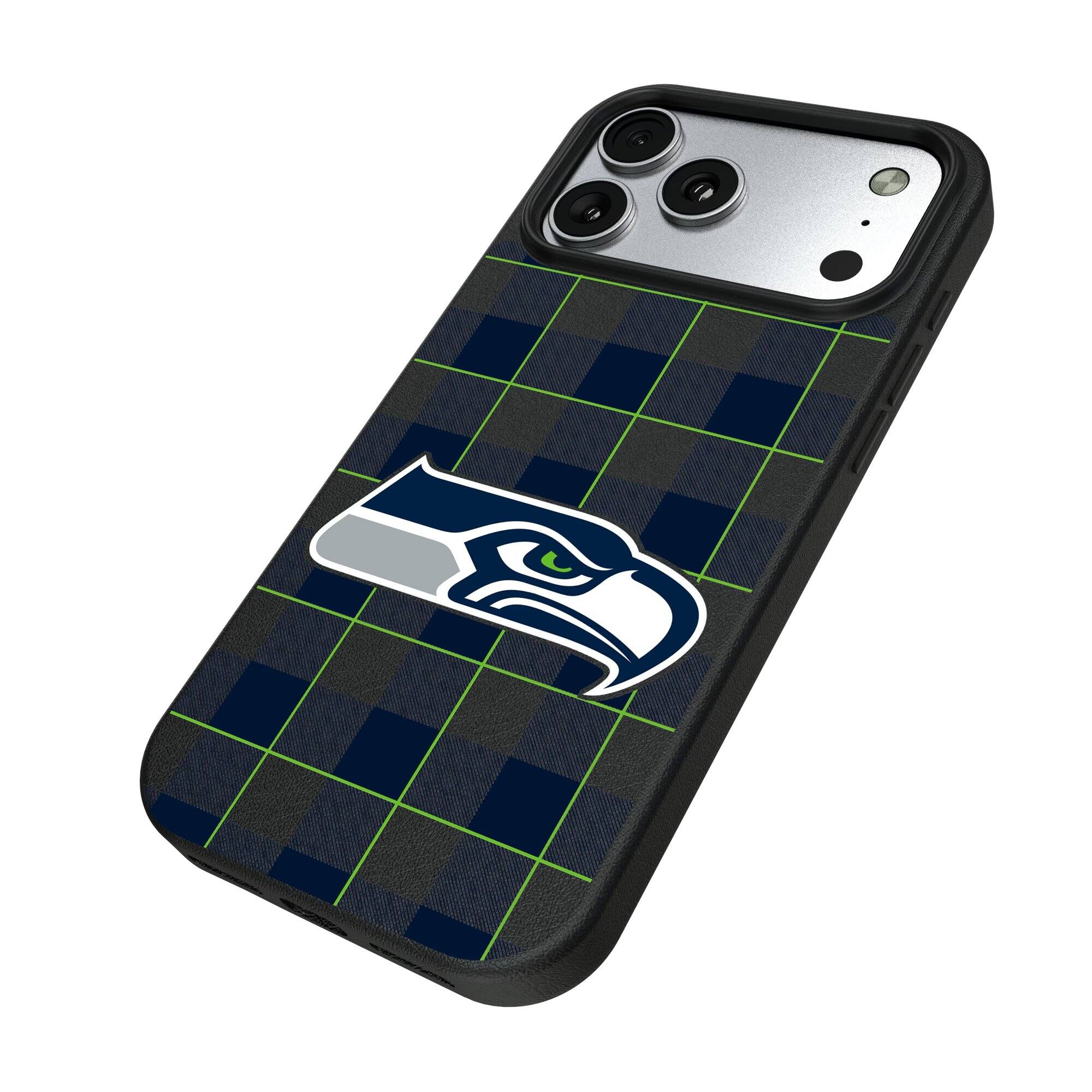Alt View 1. Keyscaper - Seattle Seahawks Plaid Magnetic Bump iPhone Case - 16 - Black.