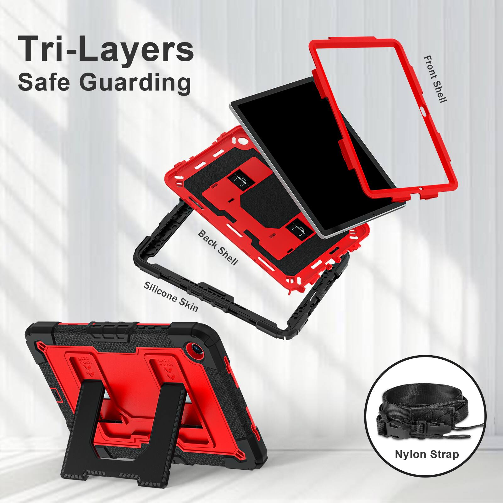 Tri-Layers Safe Guarding  
Front Shell  
Back Shell  
Silicone Skin  
Nylon Strap