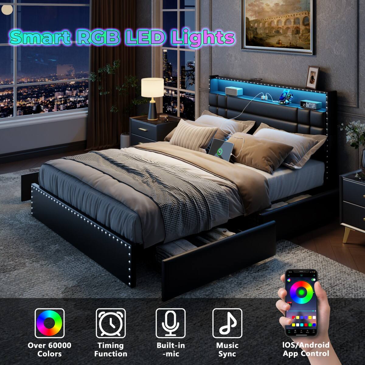 Smart RGB LED Lights

- Over 60000 Colors
- Timing Function
- Built-in mic
- Music Sync
- iOS/Android App Control