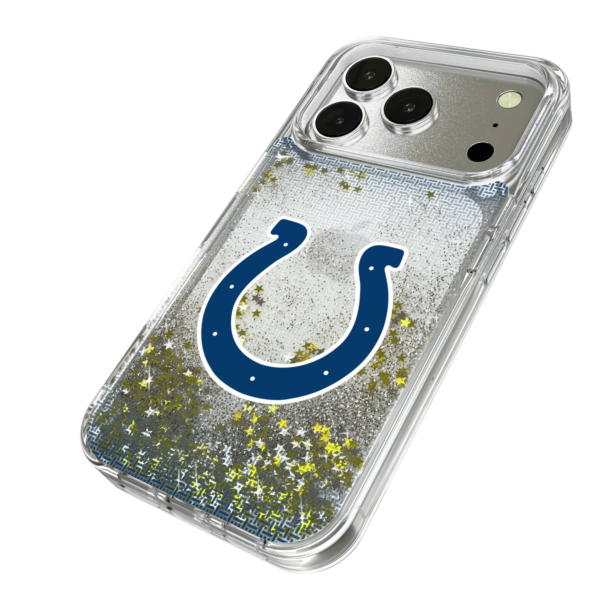Alt View 1. Keyscaper - Indianapolis Colts Linen Logo iPhone Glitter Case - 15 Pro Max - Multicolor.