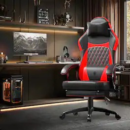 Dowinx - Ergonomic Gaming Chair with Pocket Spring Cushion and Massage Lumbar Support, High Back PU Leather Office Chair - Black Red