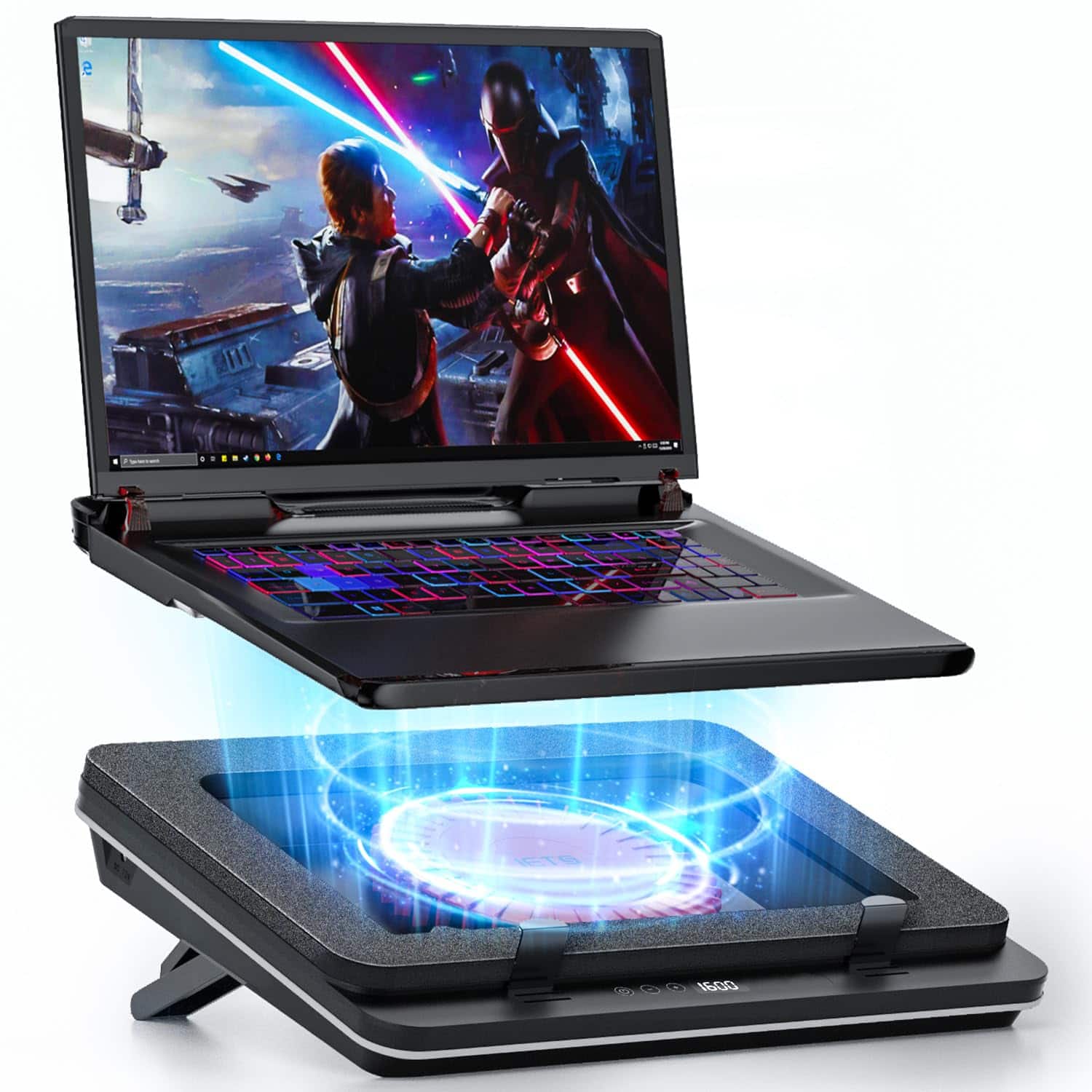 HongFei - GT600 Laptop Cooling Pad Gigantic Turbo-Fan, Sealed Foam Cooling, 14.1-19.3 inch Cooler, Adjustable Brackets - B0(Basics)