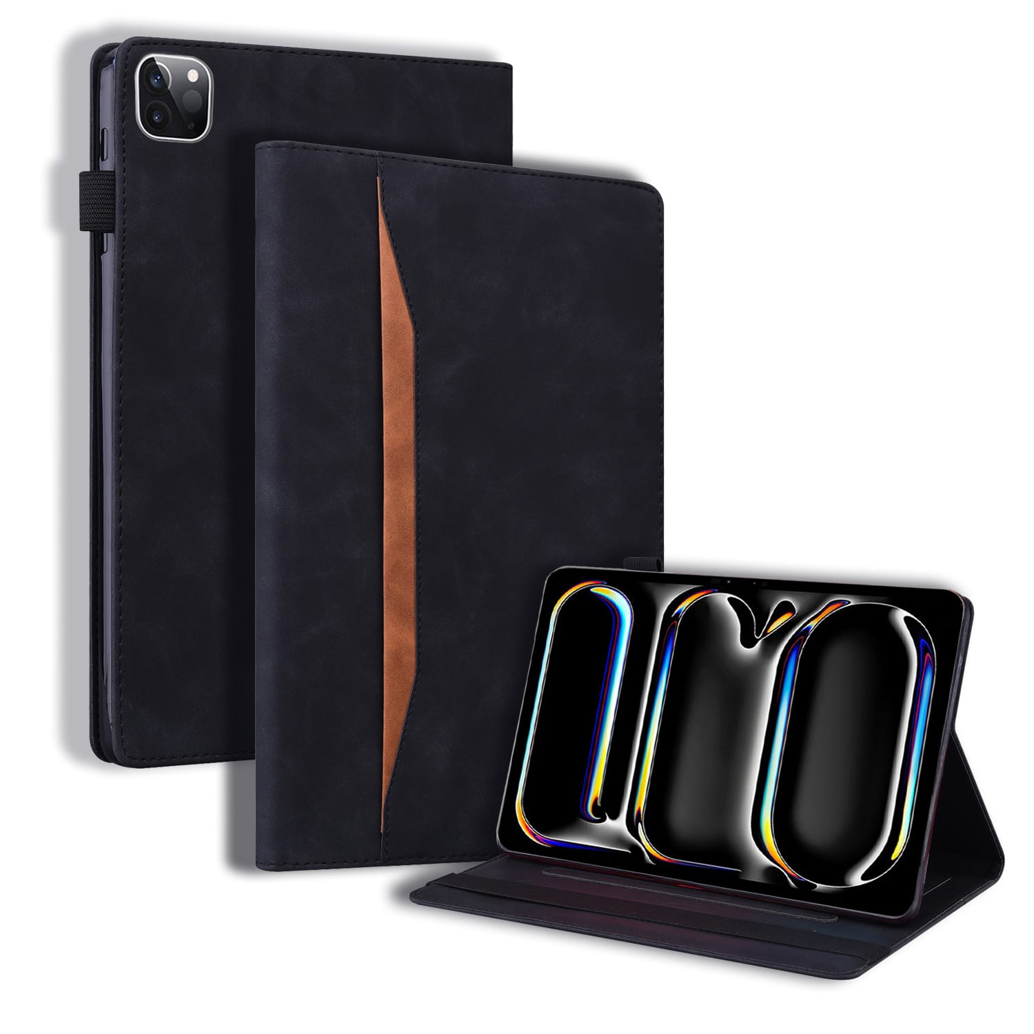 Dteck - for iPad Air 13 Inch Case M4 2026 / M3 2025 / M2 2024, Matte PU Leather Folio Stand Cover with Credit Card Slots - Black