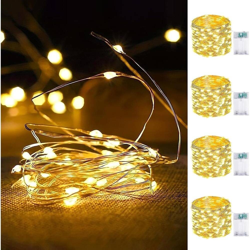 Front. ACJPR - 4-Pack Fairy Lights – 16FT, 50 LED, Battery Operated, Waterproof, Warm White Decor.
