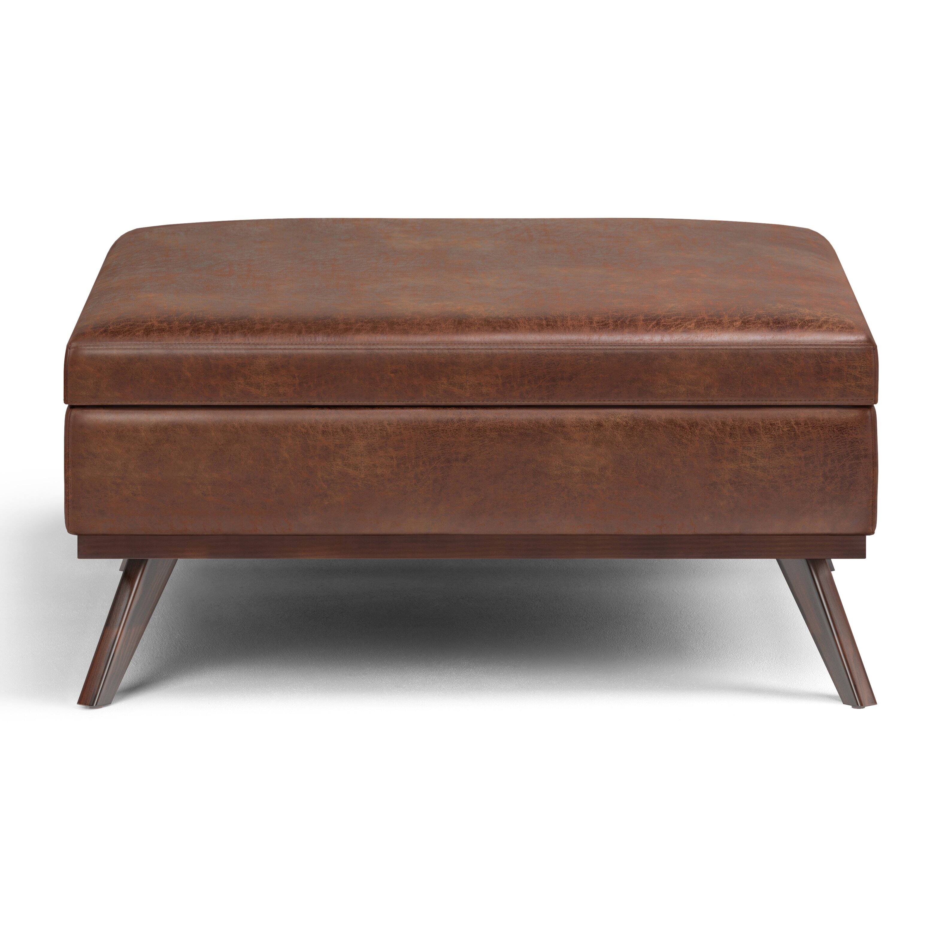 Left. Simpli Home - Owen XL Square Coffee Table Storage Ottoman - Distressed Saddle Brown.