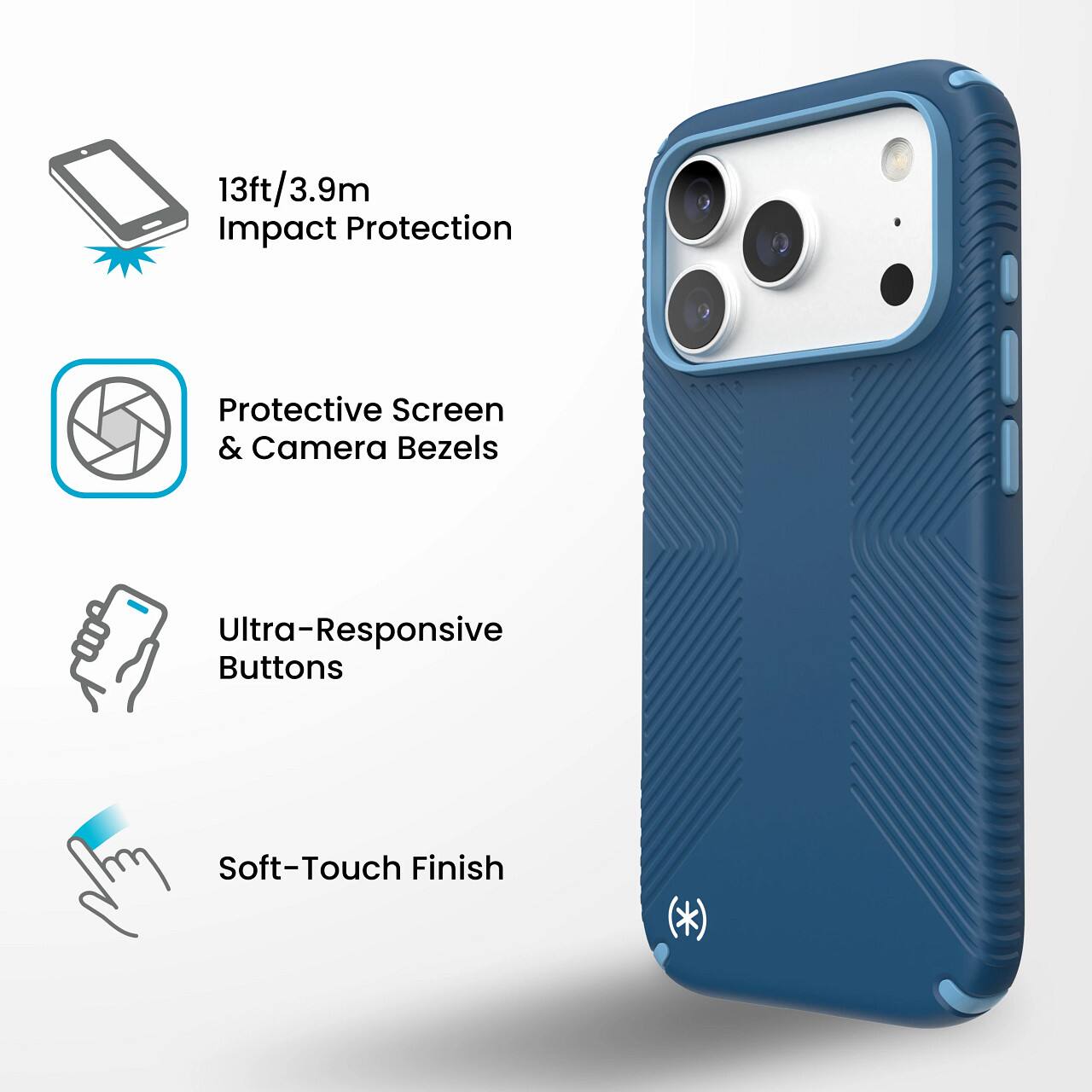 13ft/3.9m Impact Protection  
Protective Screen & Camera Bezels  
Ultra-Responsive Buttons  
Soft-Touch Finish