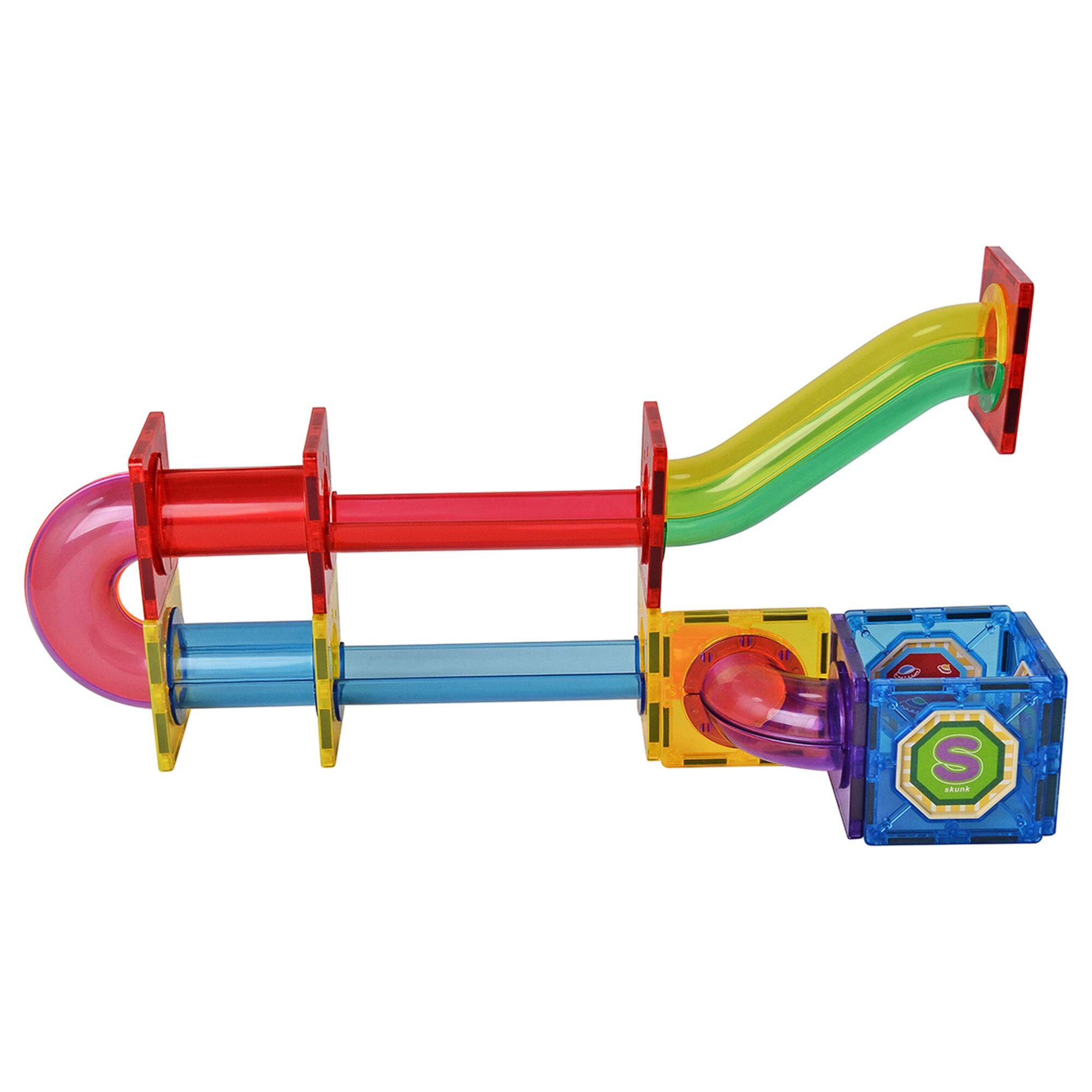Angle. Link - Link 72 Piece Kids Magnetic Building Blocks Tile 3D Construction Bright Colors Set - Creative Educational Toy - Bright Colors.