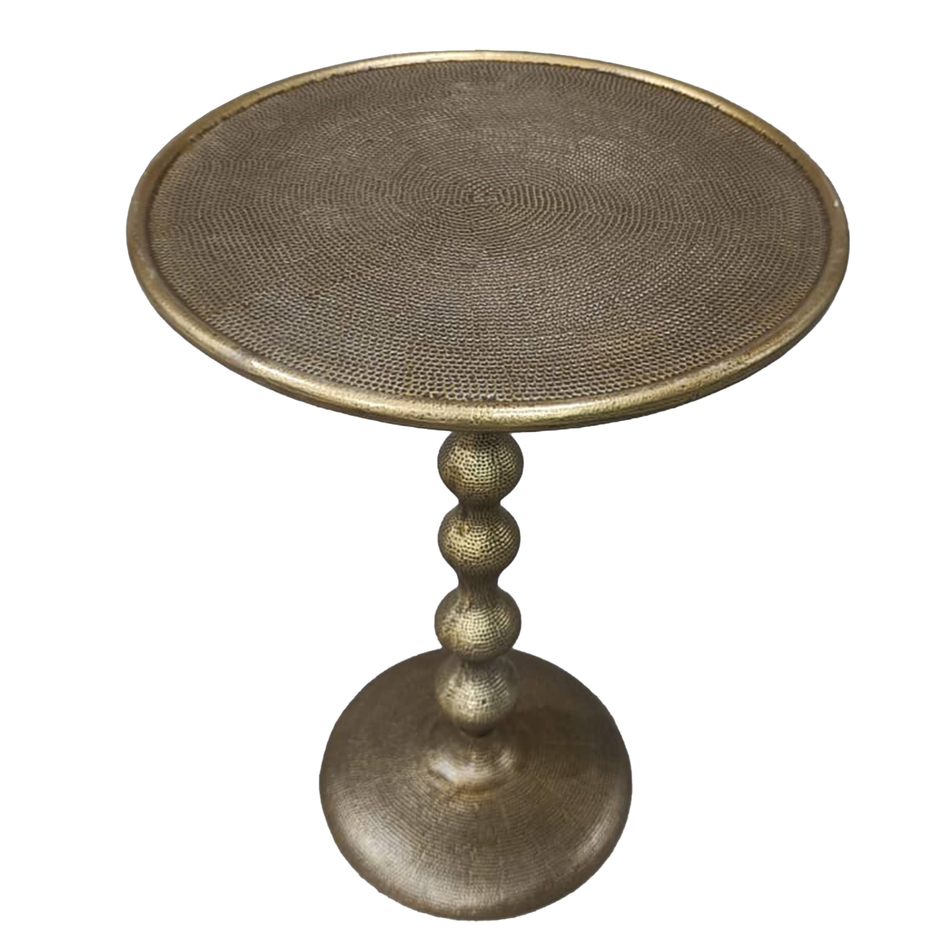 Angle. Manhattan Lane - Shae 22 Inch Round Side End Table - Antique Brass Cast Aluminum with Hammered Texture For Small Places - Brass.