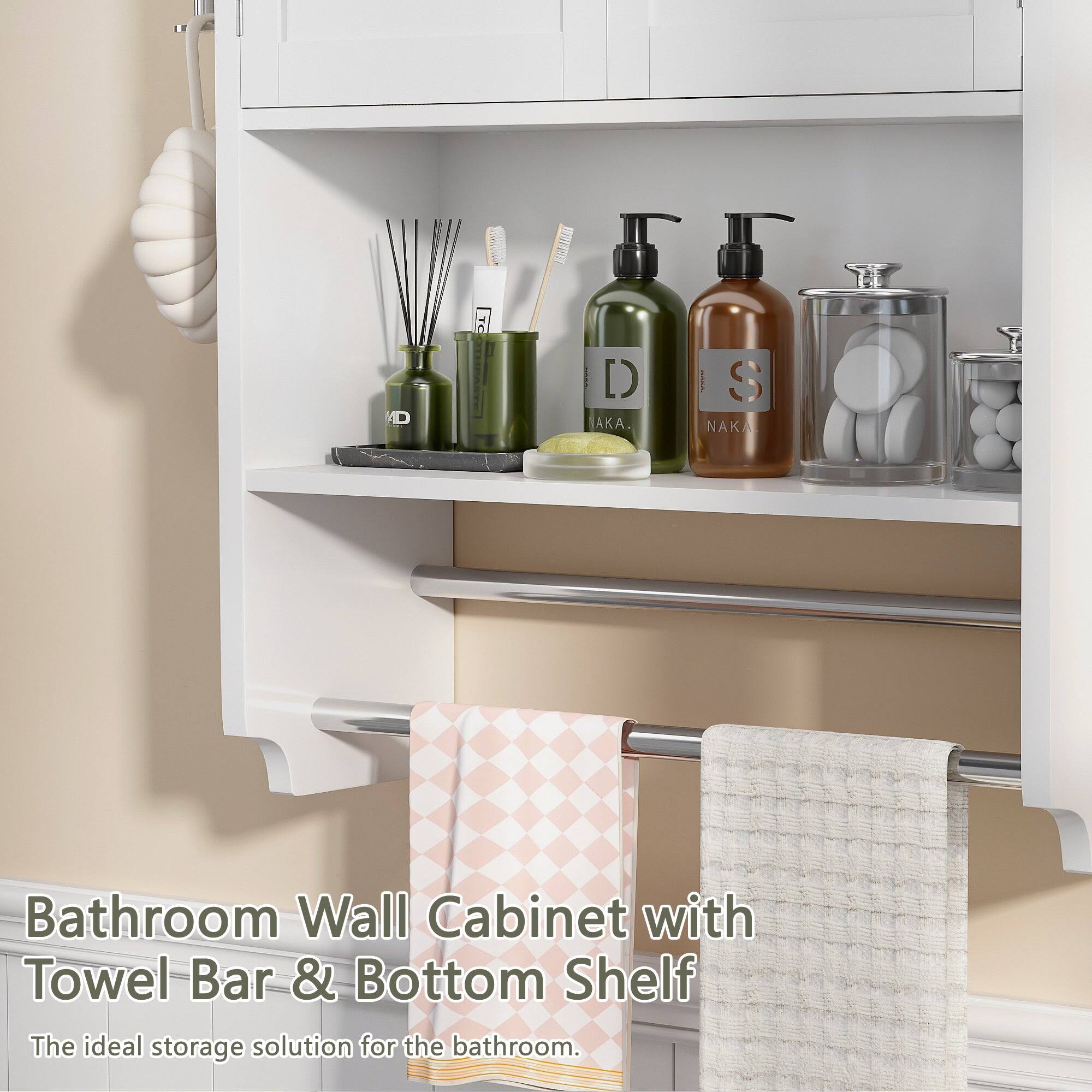 Bathroom Wall Cabinet with Towel Bar & Bottom Shelf  
The ideal storage solution for the bathroom.