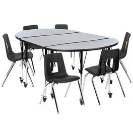 Flash Furniture - Emmy Mobile 76" Oval Wave Flexible Laminate Activity Table Set with 18" Student Stack Chairs, Grey/Black - Gray