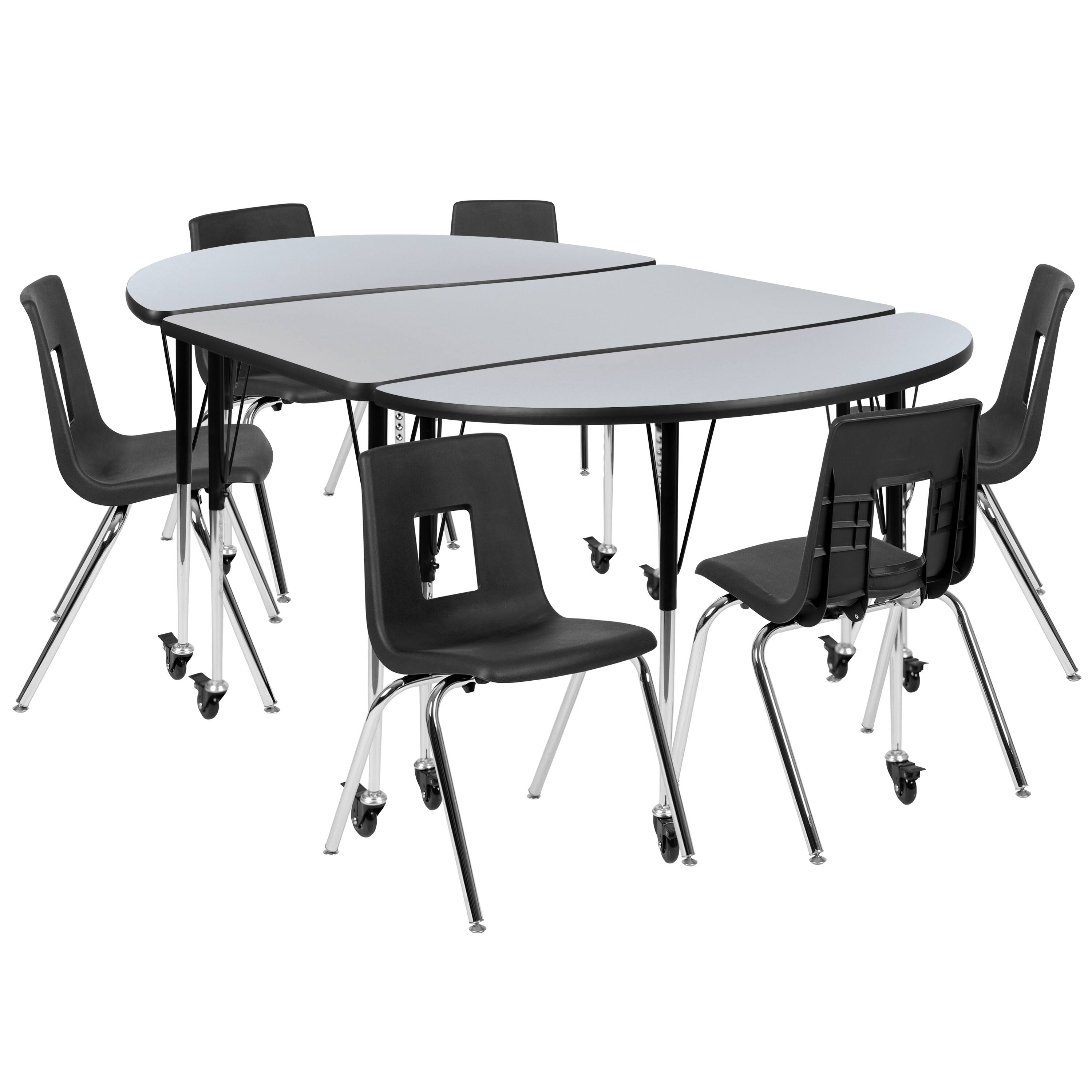 Alt View 1. Emma + Oliver - Mobile 76" Oval Wave Collaborative Laminate Activity Table Set with 18" Student Stack Chairs, Grey/Black - Grey.