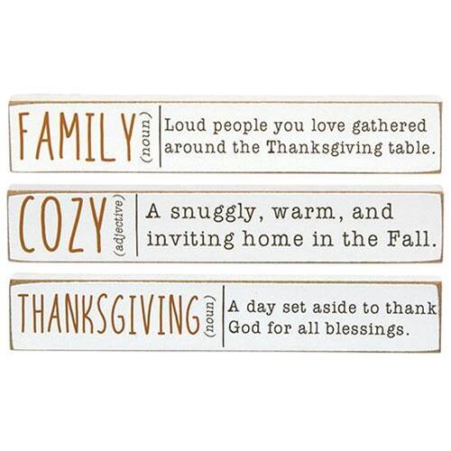 FAMILY (noun)  
Loud people you love gathered around the Thanksgiving table.  

COZY (adjective)  
A snuggly, warm, and inviting home in the Fall.  

THANKSGIVING (noun)  
A day set aside to thank God for all blessings.