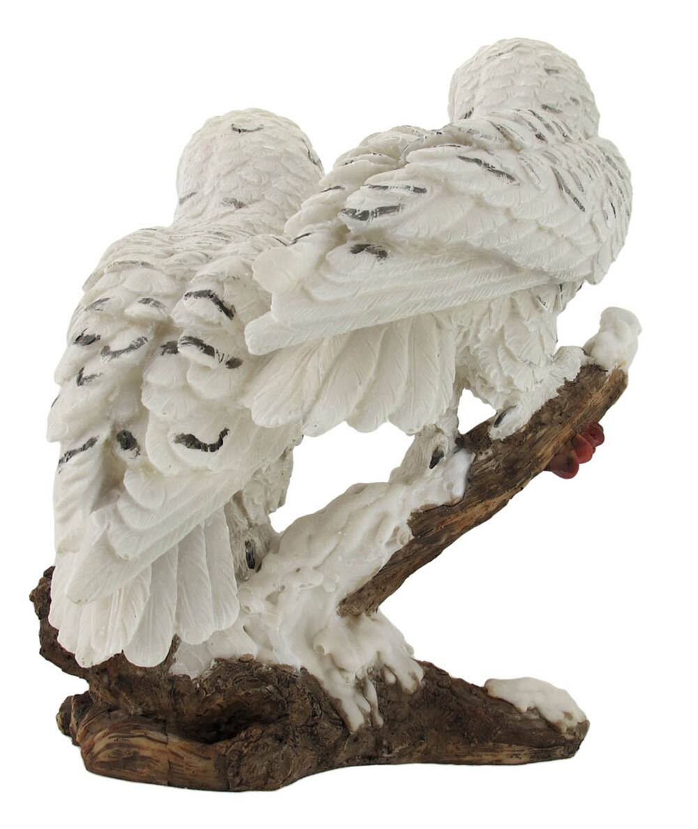 Alt View 2. Zeckos - Pair of Snow Owls on a Branch Statue - White.