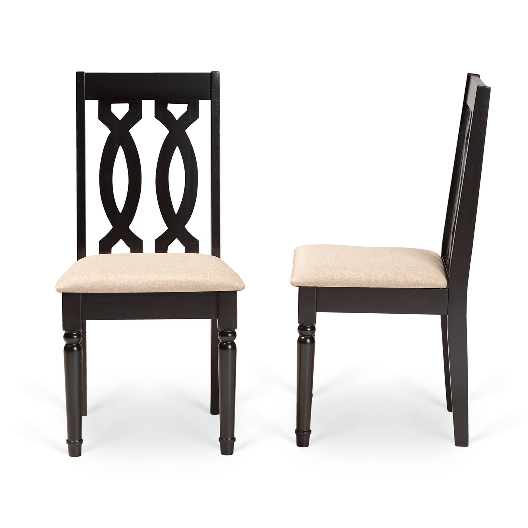 Left. Baxton Studio - Cherese Modern Fabric Upholstered and Finished Wood 2-Piece Dining Chair Set - Sand/dark brown.
