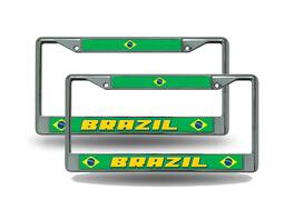 Rico Industries - Brazil World Cup Soccer (Football) Chrome Metal (2) License Plate Frame Set - Multi