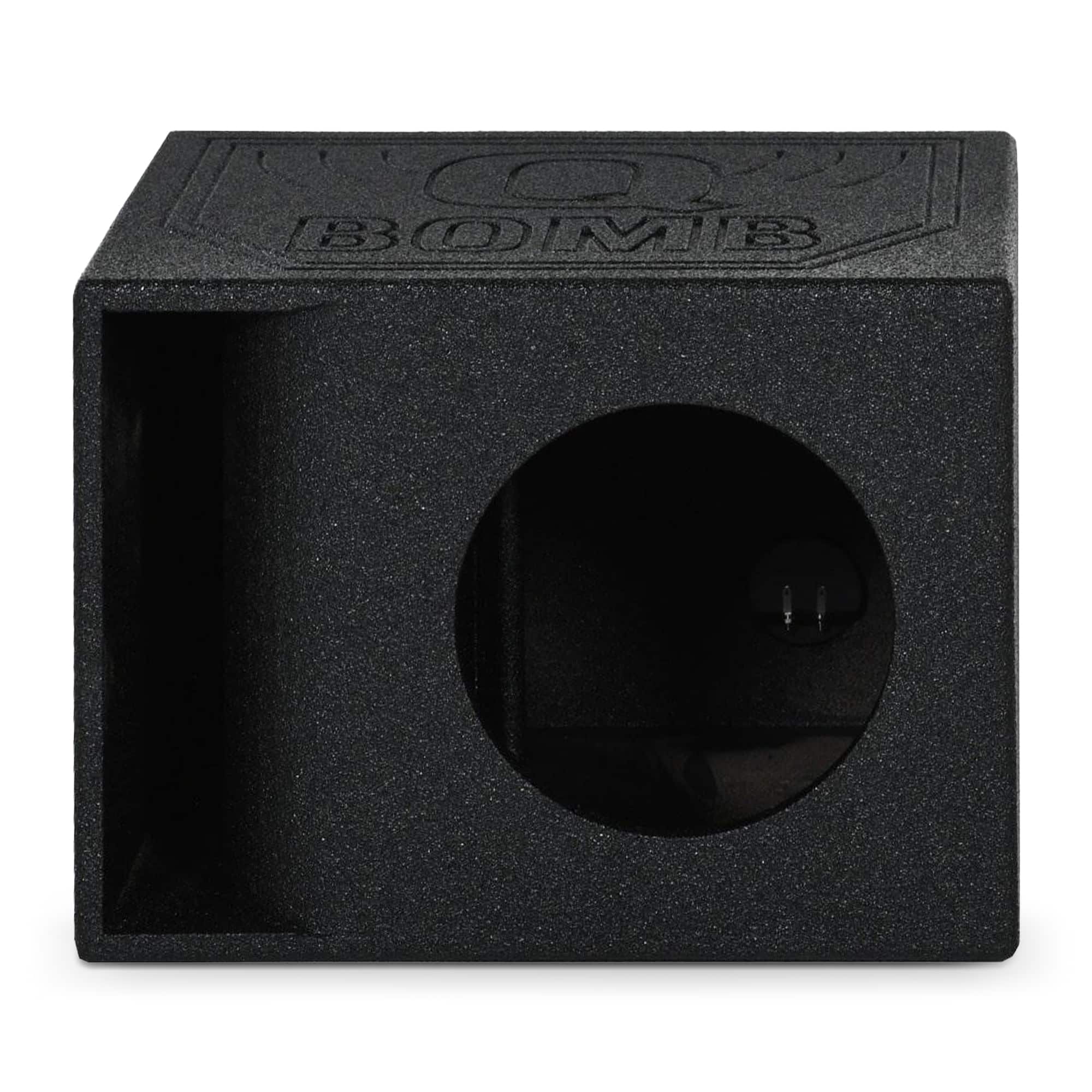 Front. QPower - QPower QBomb QBOMB12HP Single 12" Vented Port Subwoofer Box w/ Bedliner Spray - Black.
