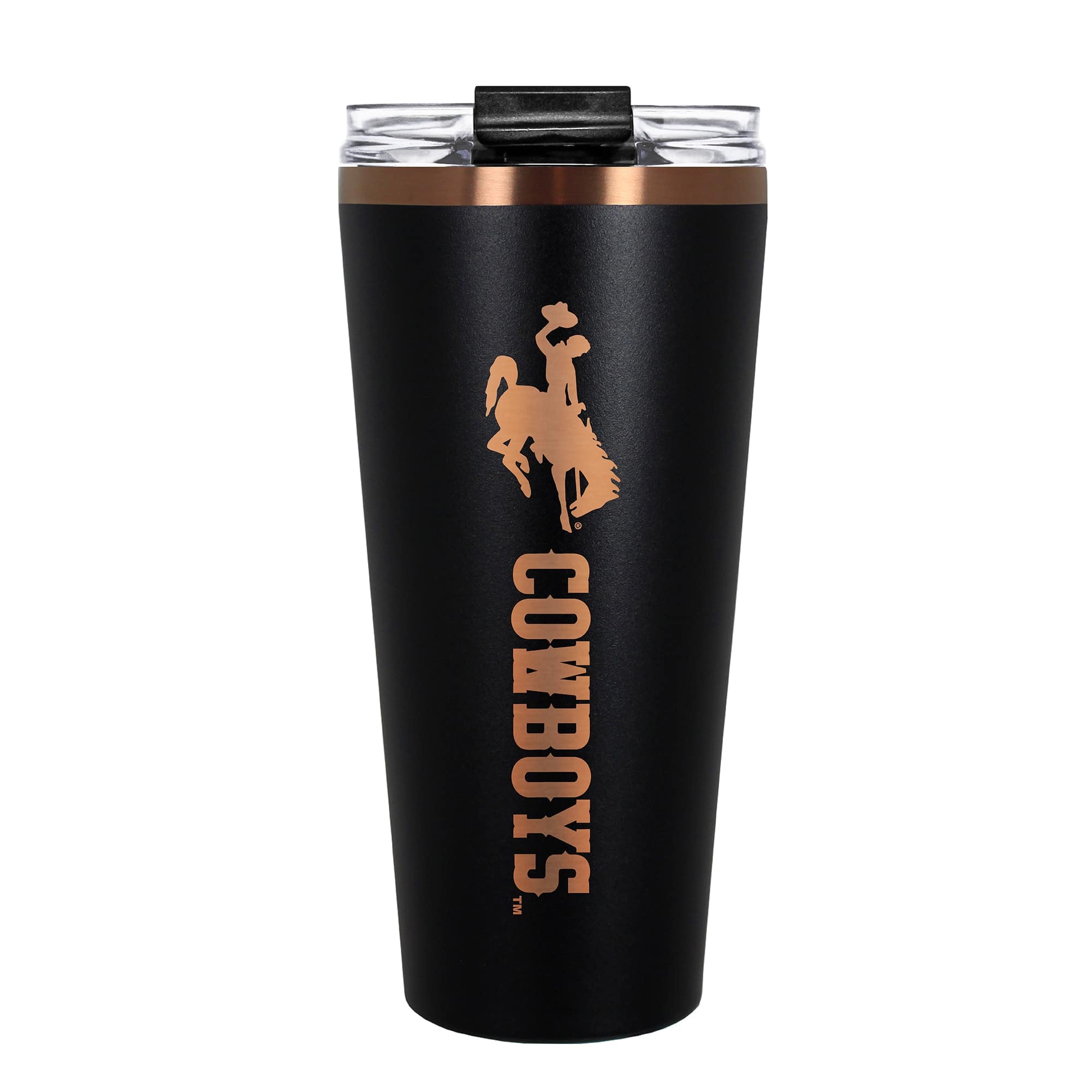 Front. Great American Products - Wyoming Cowboys 30oz. Big Slim Tumbler - Black.