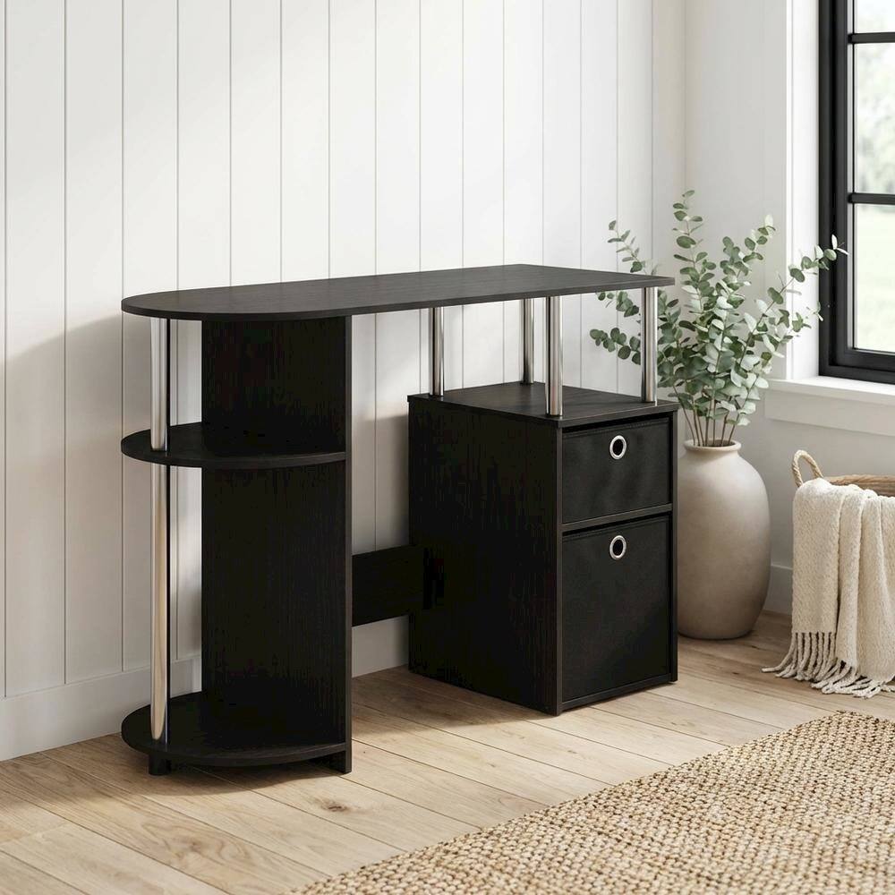 Angle. BisonOffice - Americano Finish Computer Study Desk with Bin Drawers, Steel Tubes for Office - Americano/Chrome/Black.