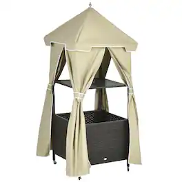 Outsunny - Towel Valet Caddy,Covered Poolside Towel Holder Rack,Shelf - Beige