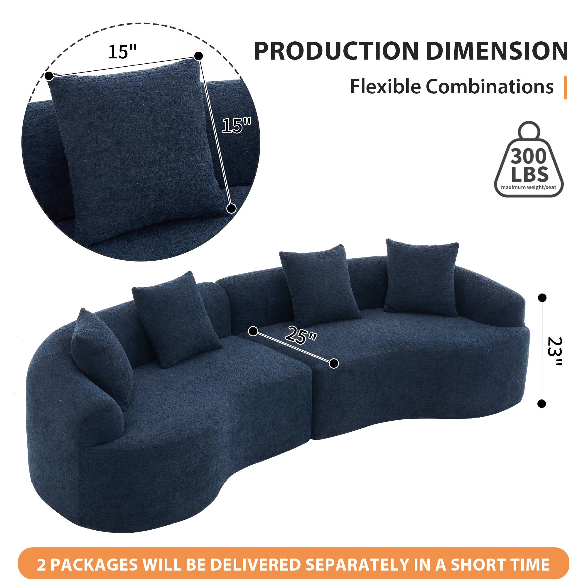 15" PRODUCTION DIMENSION  
Flexible Combinations  
150 300 LBS maximum weight/seat  
25" 23"  
2 PACKAGES WILL BE DELIVERED SEPARATELY IN A SHORT TIME