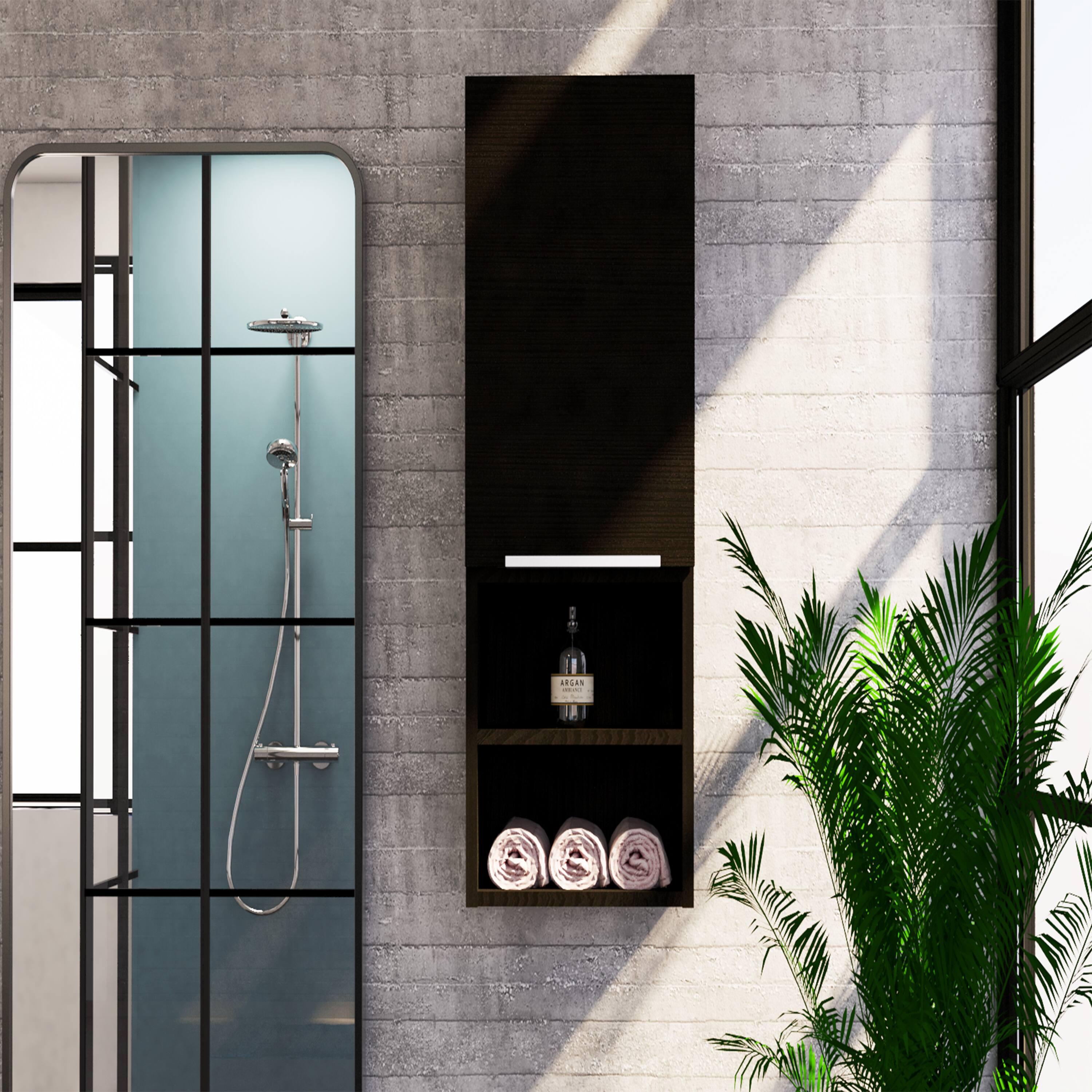 Front. TinyHomie - Medicine Single Door Cabinet 32in H Two External Shelves Two Interior Shelves Black - Black.