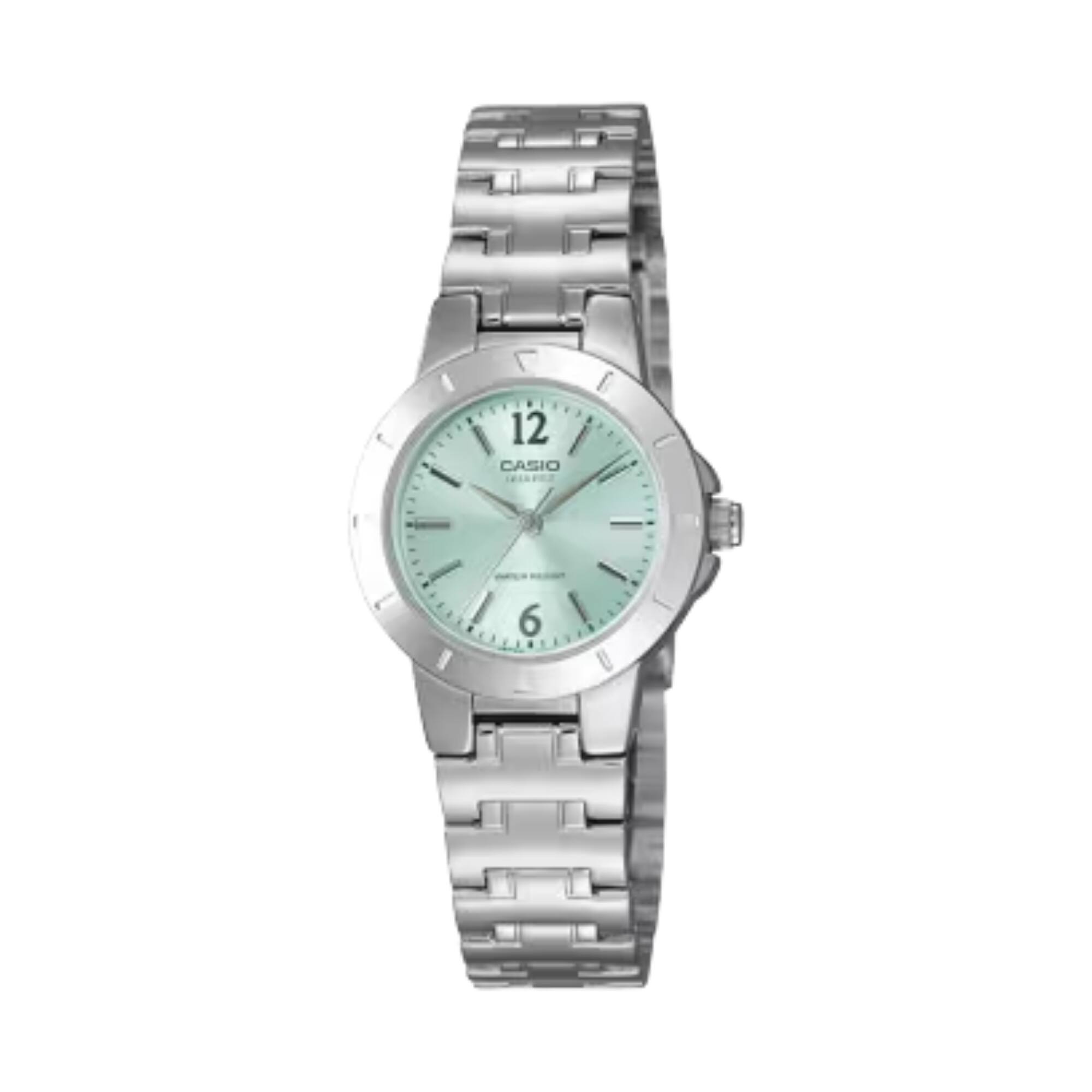 Front. Casio - Casio Women’s Stainless Steel Watch Seafoam Green Dial - LTP-1177A-3A - Silver.