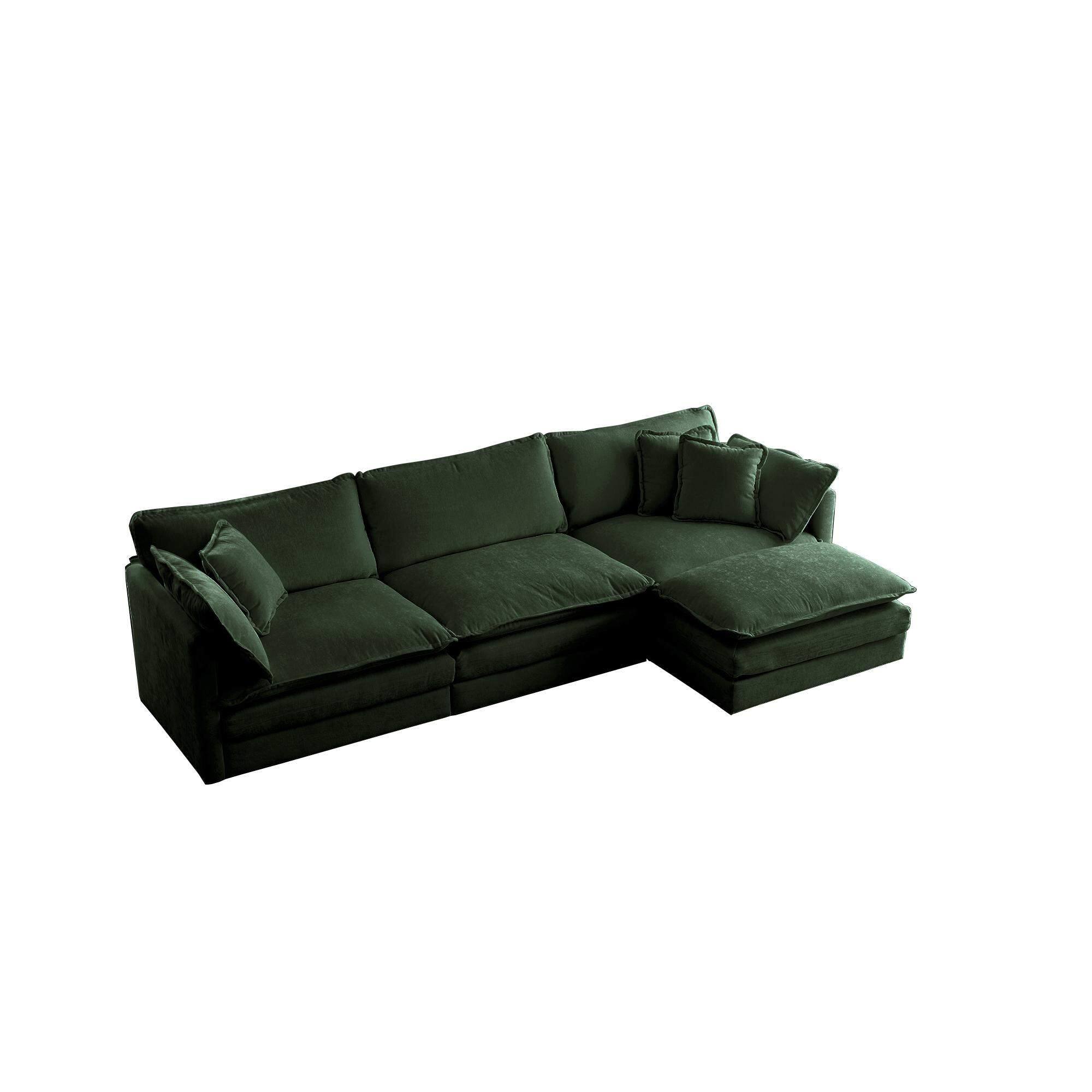 Front. LOVMOR - Free Combination Comfy Upholstery Modular Oversized L Shaped Sectional Sofa With Reversible Ottoman Green Chenille - Green.