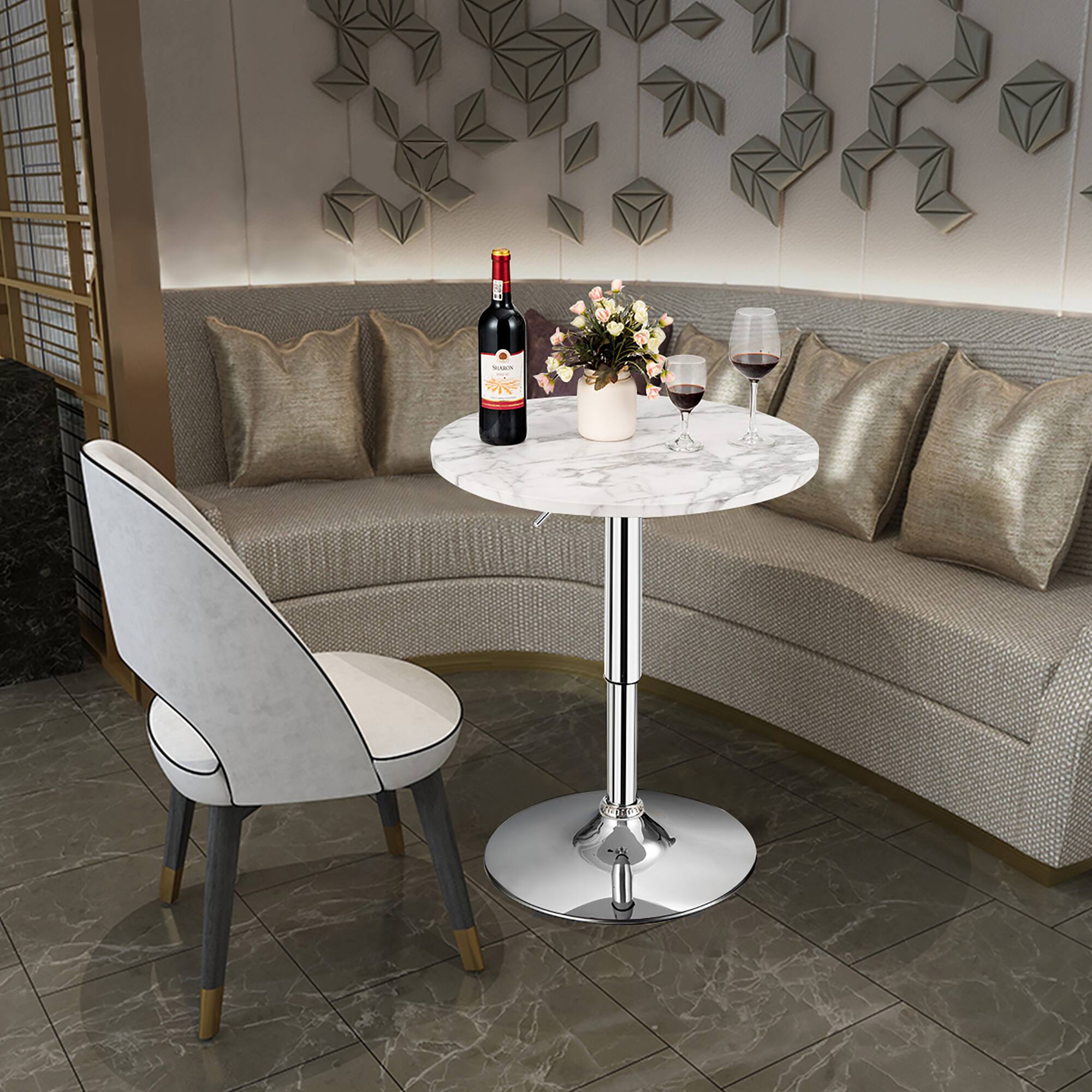 Alt View 3. Costway - Round Bistro Bar Table Height Adjustable 360-degree Swivel - White.