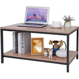SlickBlue - Modern 2-Tier Coffee Table with Metal Frame and Wooden Shelves - Natural