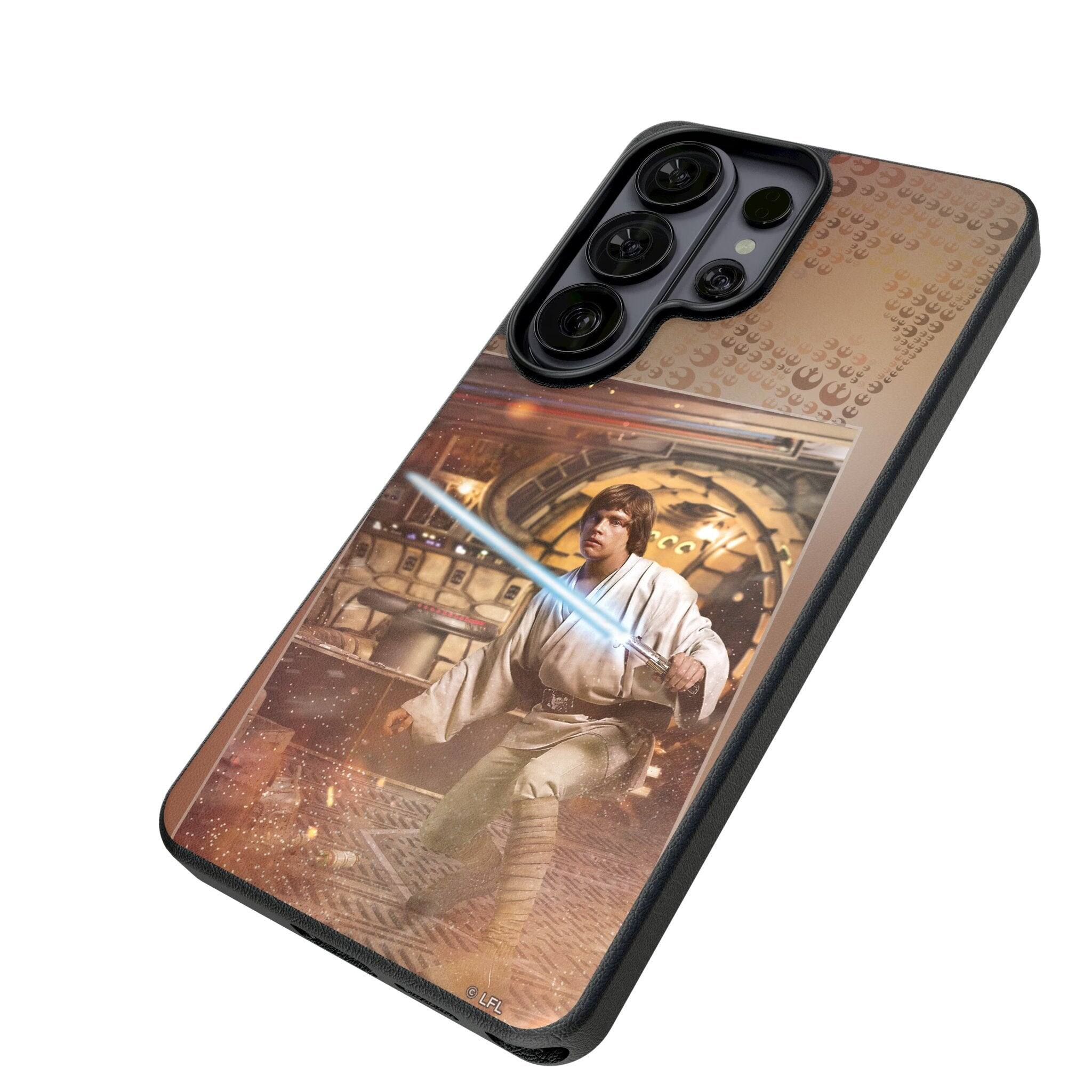 Angle. Keyscaper - Star Wars: A New Hope Portrait MagSafe Compatible Phone Case - Samsung Galaxy S26 - Luke Skywalker.