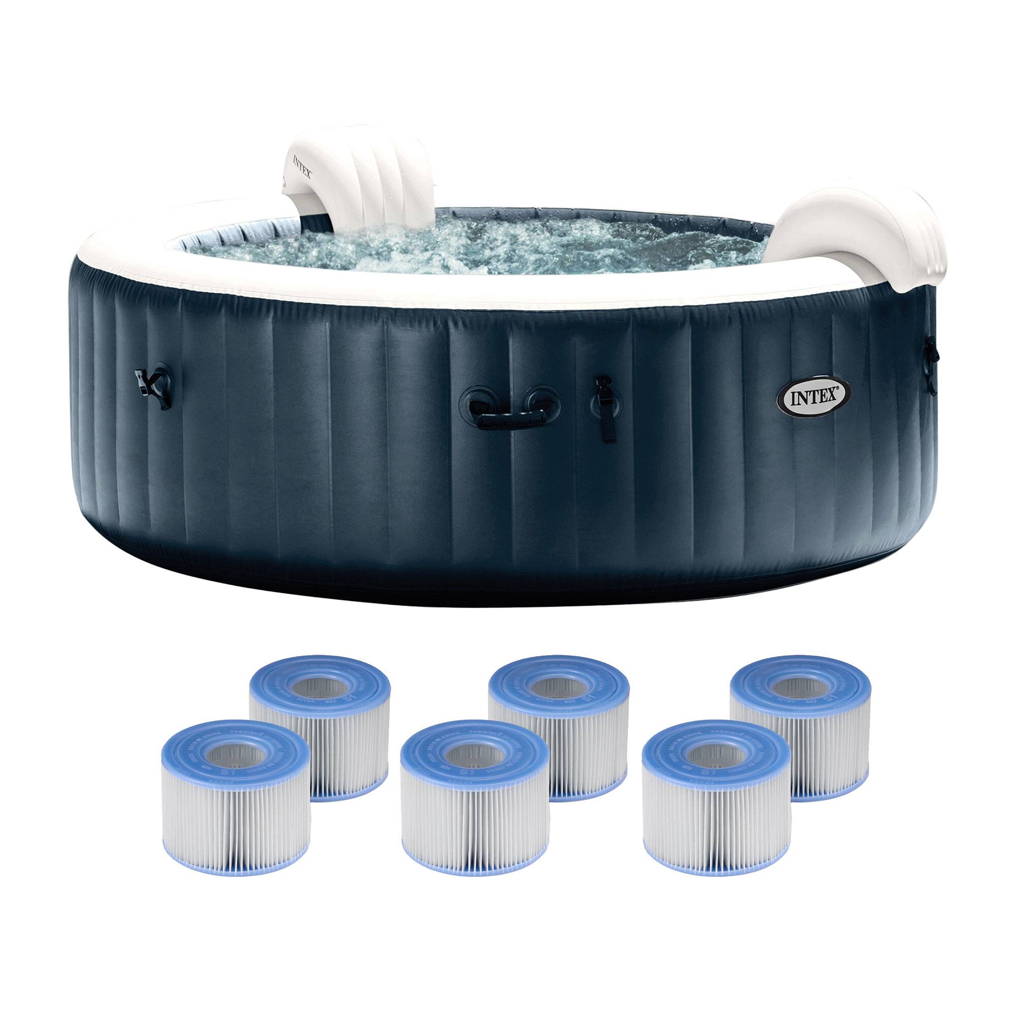 Front. Intex - Intex PureSpa Plus Portable Inflatable Hot Tub Jet Spa w/ 6 Filter Cartridges - Blue.