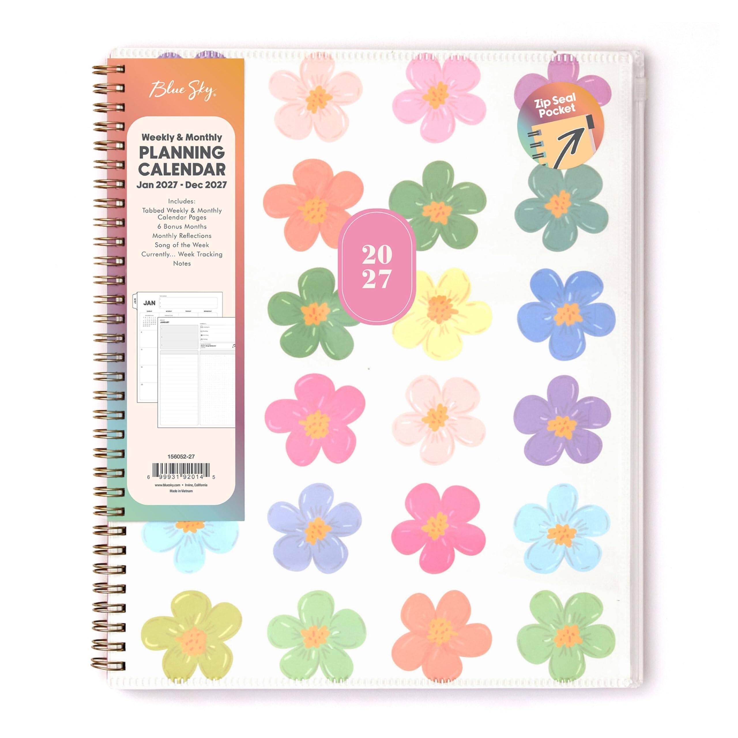 Blue Sky, Weekly & Monthly PLANNING CALENDAR Jan 2027 - Dec 2027  
Includes:  
- Tabbed Weekly & Monthly Calendar Pages  
- 6 Bonus Months  
- Monthly Reflections  
- Song of the Week  
- Currently... Week Tracking  
- Notes  

JAN  
2027  

Zip Seal Pocket  

156052-27  

8 99931 92014 5  

www.dopiq.com  

Collomia - otheton