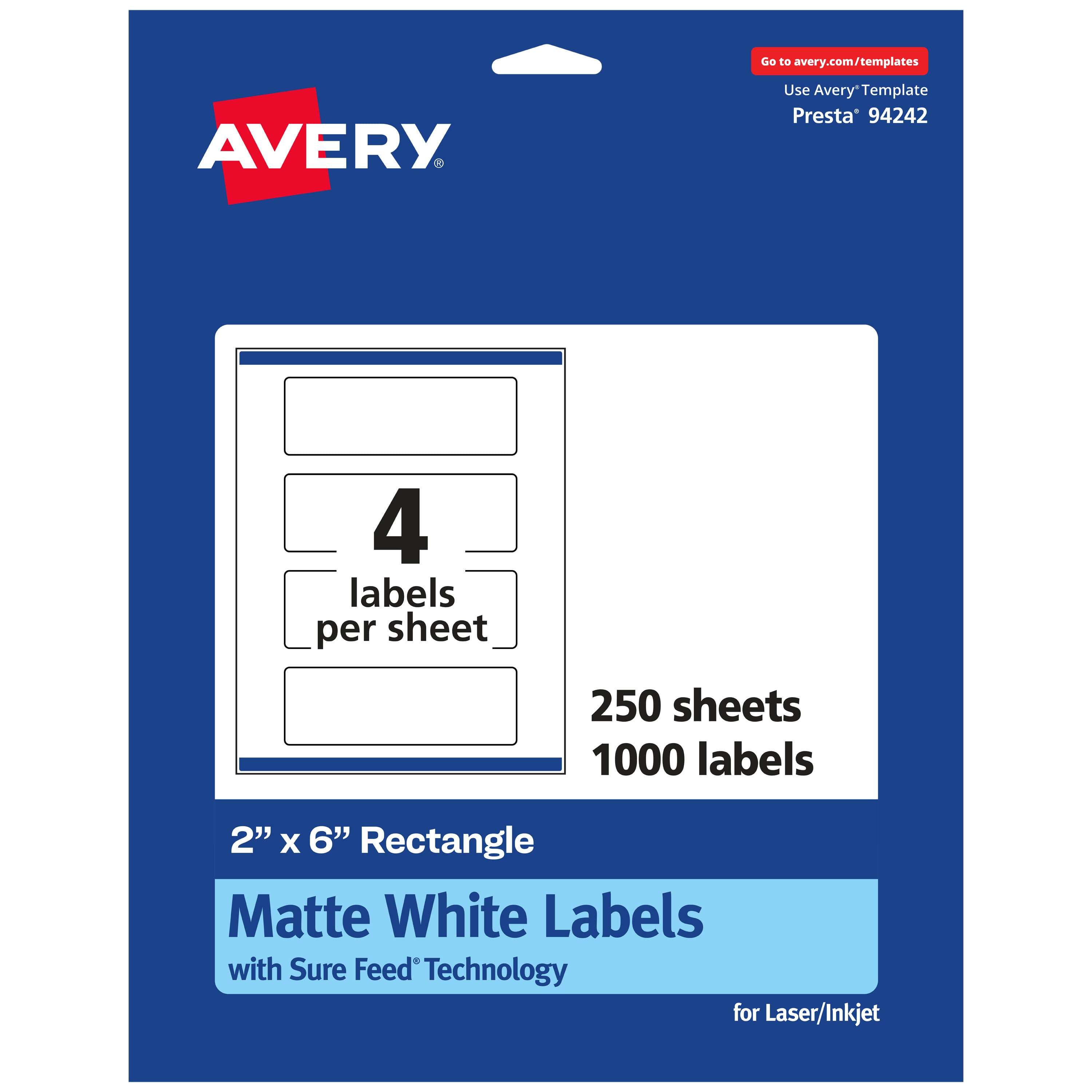 Avery - Matte Rectangle Labels, 2" x 6", 1,000 Labels - White