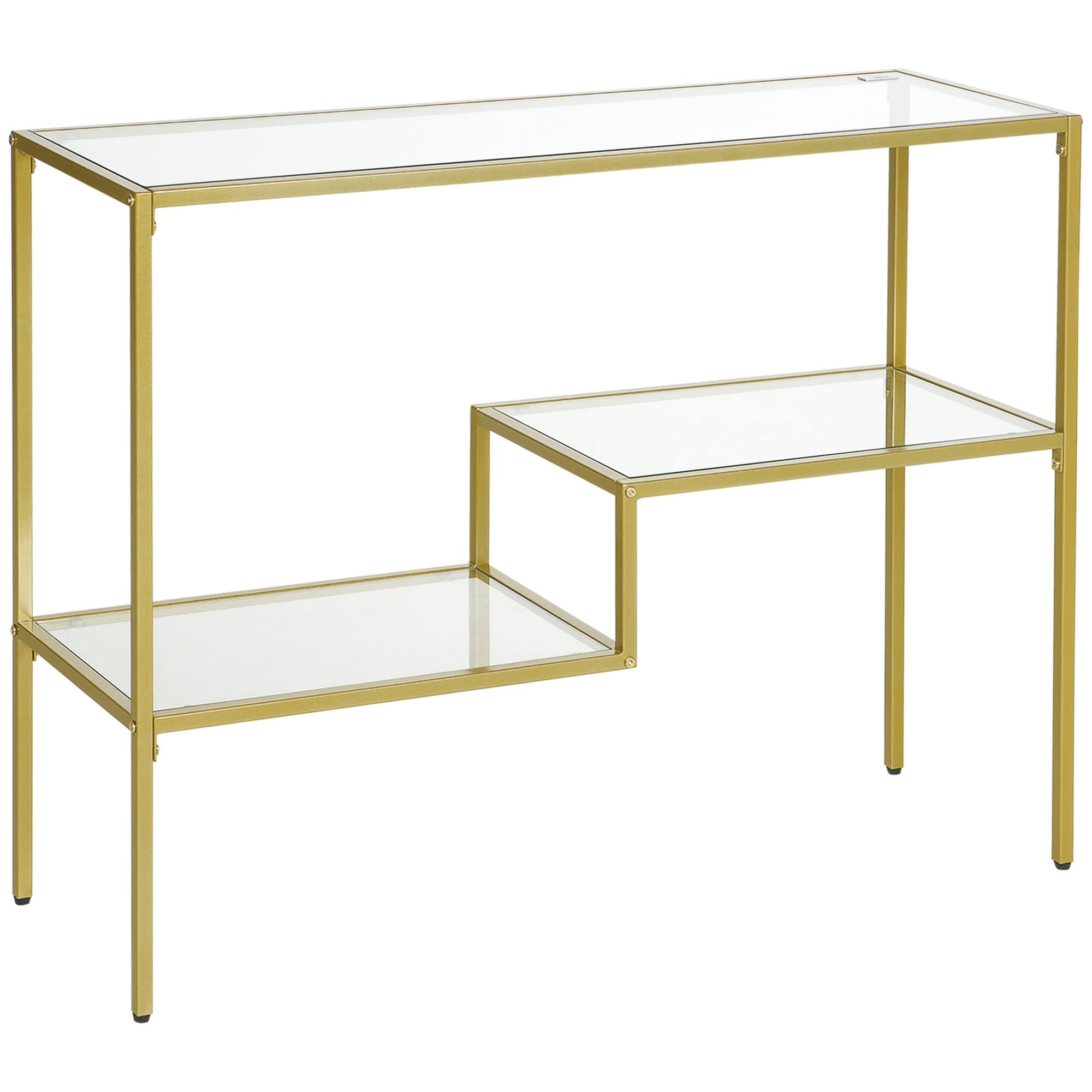 Homcom - 39" Console Table with Glass Top, Storage Shelves - Gold