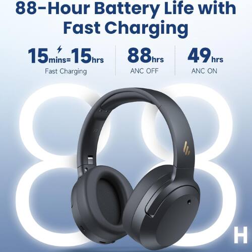 88-Hour Battery Life with Fast Charging

15 mins = 15 hrs  
88 hrs  
49 hrs  

Fast Charging  
ANC OFF  
ANC ON