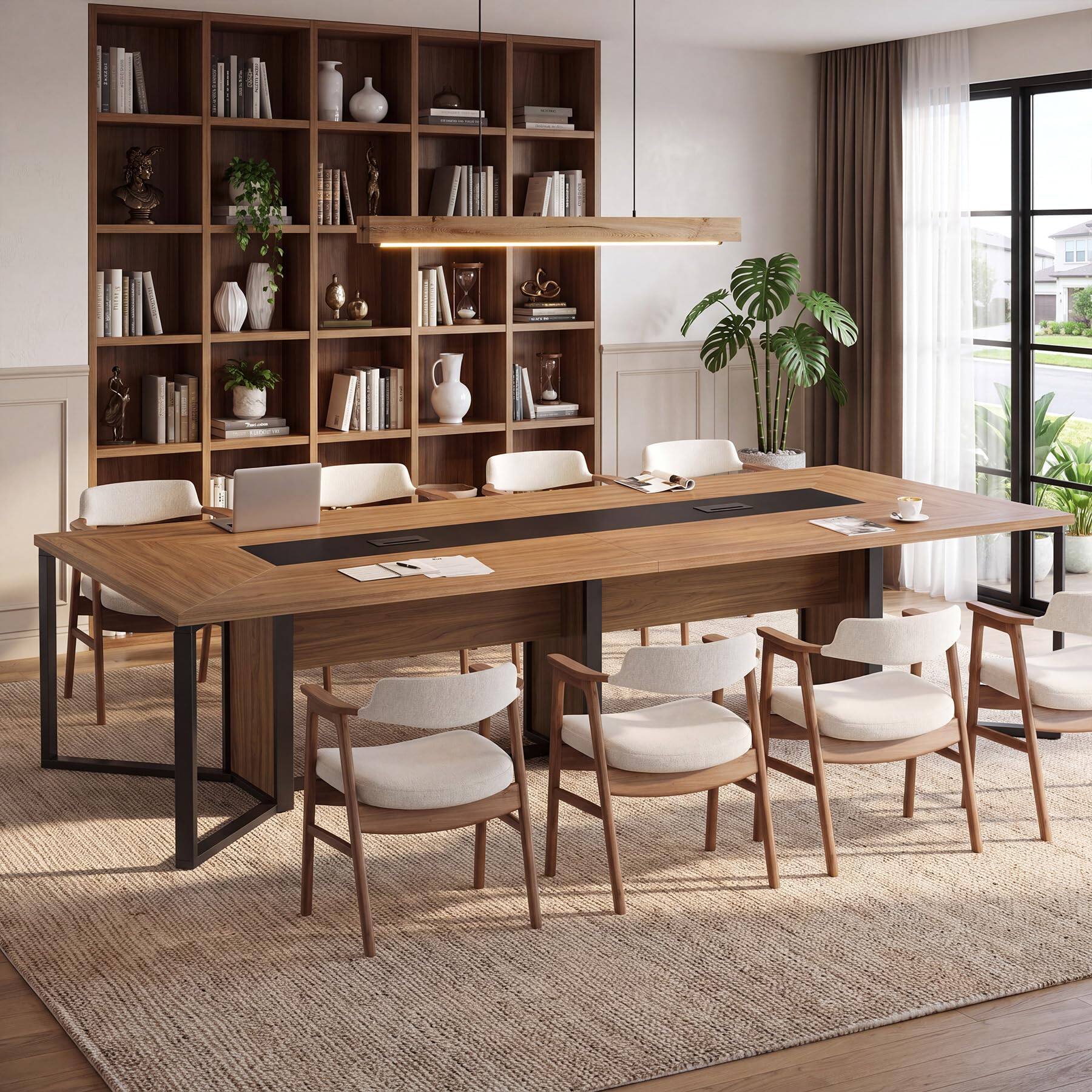 Alt View 2. Tribesigns - 9FT Conference Table, Large Office Meeting Table for 8-10 People - Brown and Black.