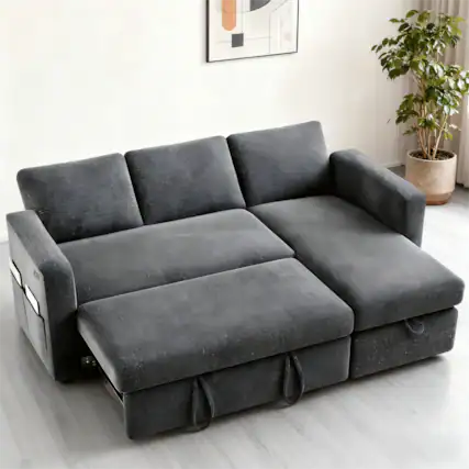 Front. Dyonery - Dyonery 81-inch three-seater pull-out bed, with storage and side pockets, adjustable backrest, convertible sofa bed - Grey.