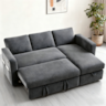 Dyonery - 81-inch three-seater pull-out bed, with storage and side pockets, adjustable backrest, convertible sofa bed - Gray