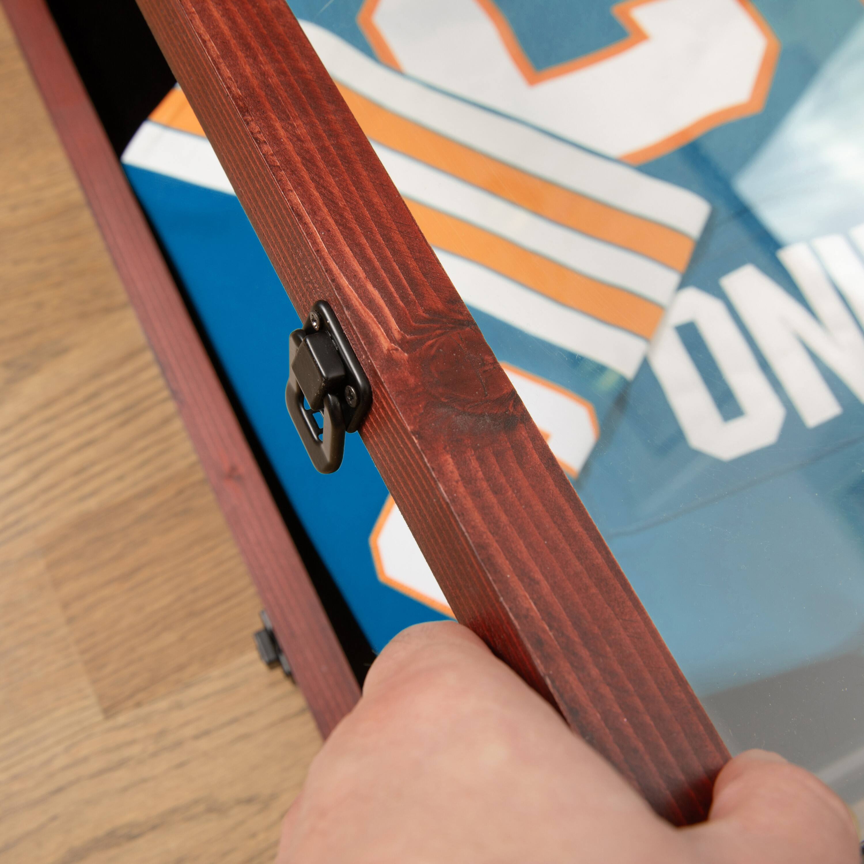Alt View 3. Emma + Oliver - Wooden Jersey Display Case with Foam Board and Keyed Lock - Mahogany.