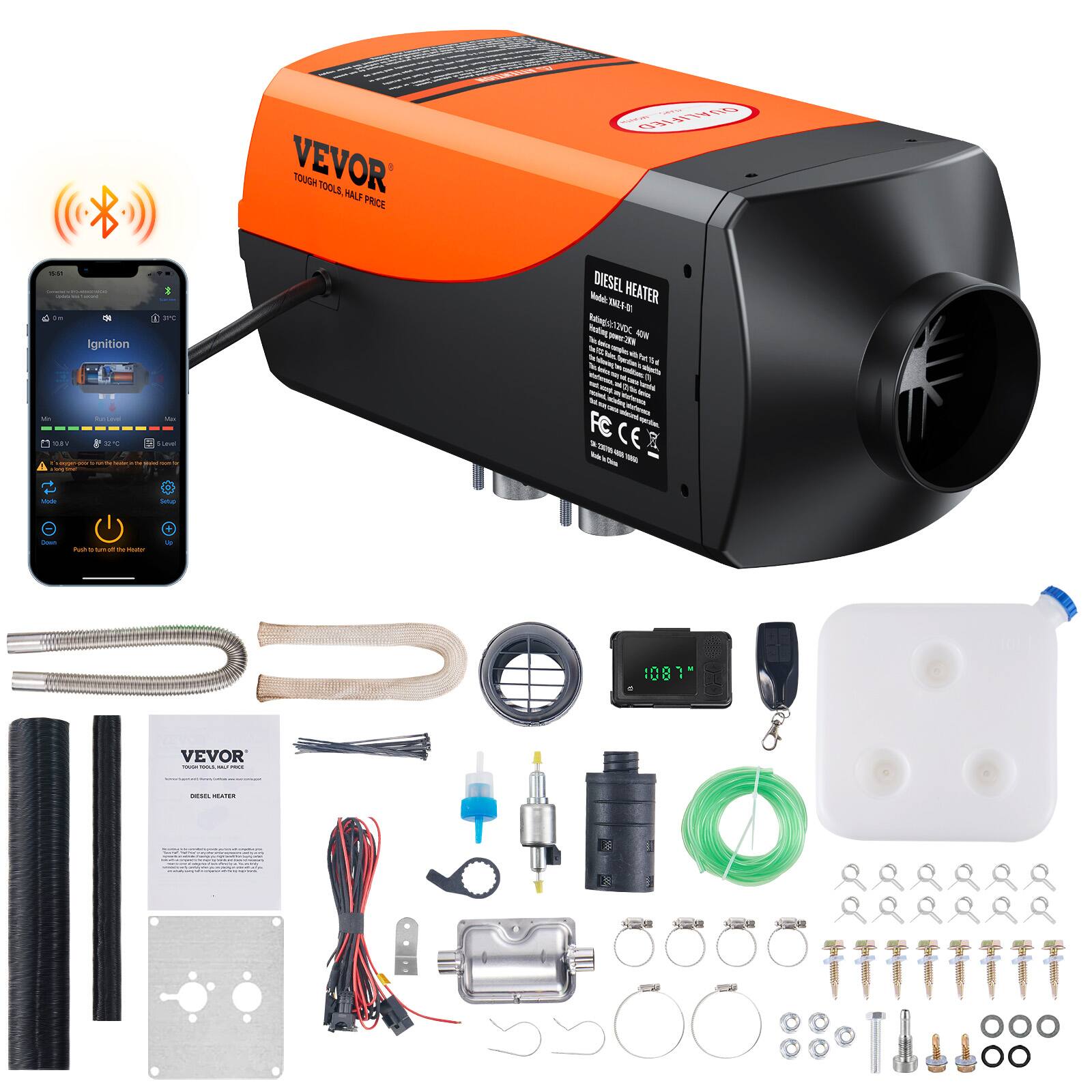 VEVOR TOUGH TOOLS, HALF PRICE

QUALIFIED

- Ignition
- DIESEL Model: HEATER XINE+ Rating: 12VDC heating 40W
- IV oav 1 - W -
- LAS VIX Slave have TV from
- FC CE
- Made
- Colories
- Push P SIJ a Do -
- VEVOR - 18&1 - -
- 00101 HEATER
- 000 00