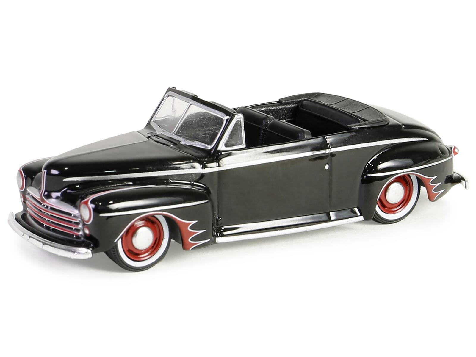Angle. Greenlight - 1947 Ford Deluxe Convertible Lowrider Black wit h Red Graphics "California Lowriders" Series 5 1/64 - Black With Red.