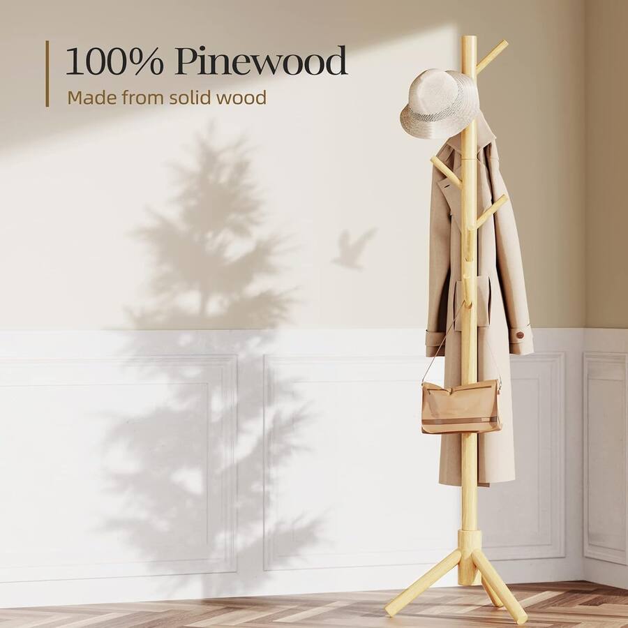 Pi Coat Rack Pipishell Solid Wood Freestanding Coat Rack, 8 Hooks, 3 Adjustable ...