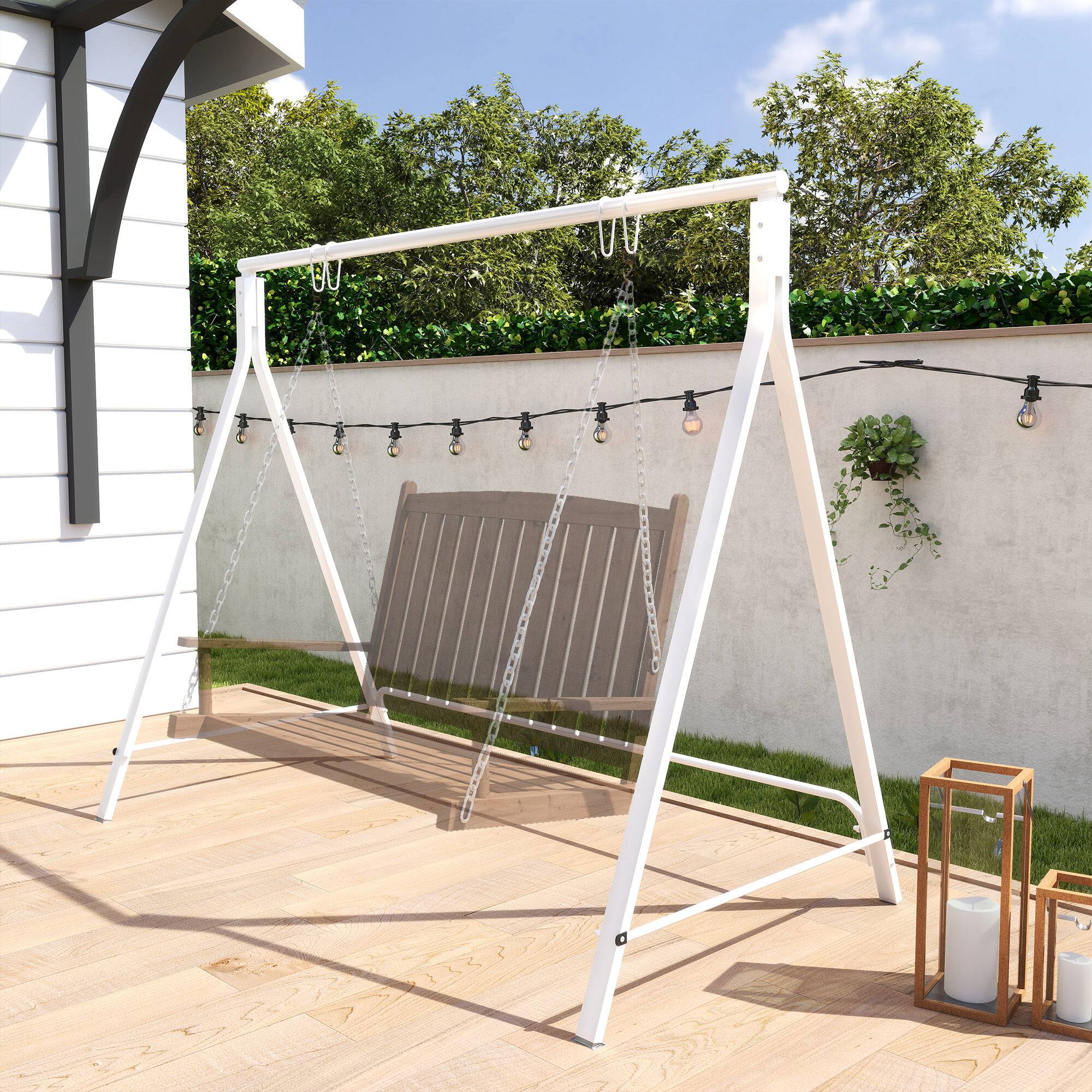 Alt View 4. Outsunny - Outsunny Metal Porch Swing Stand Heavy Duty Swing Frame - White.