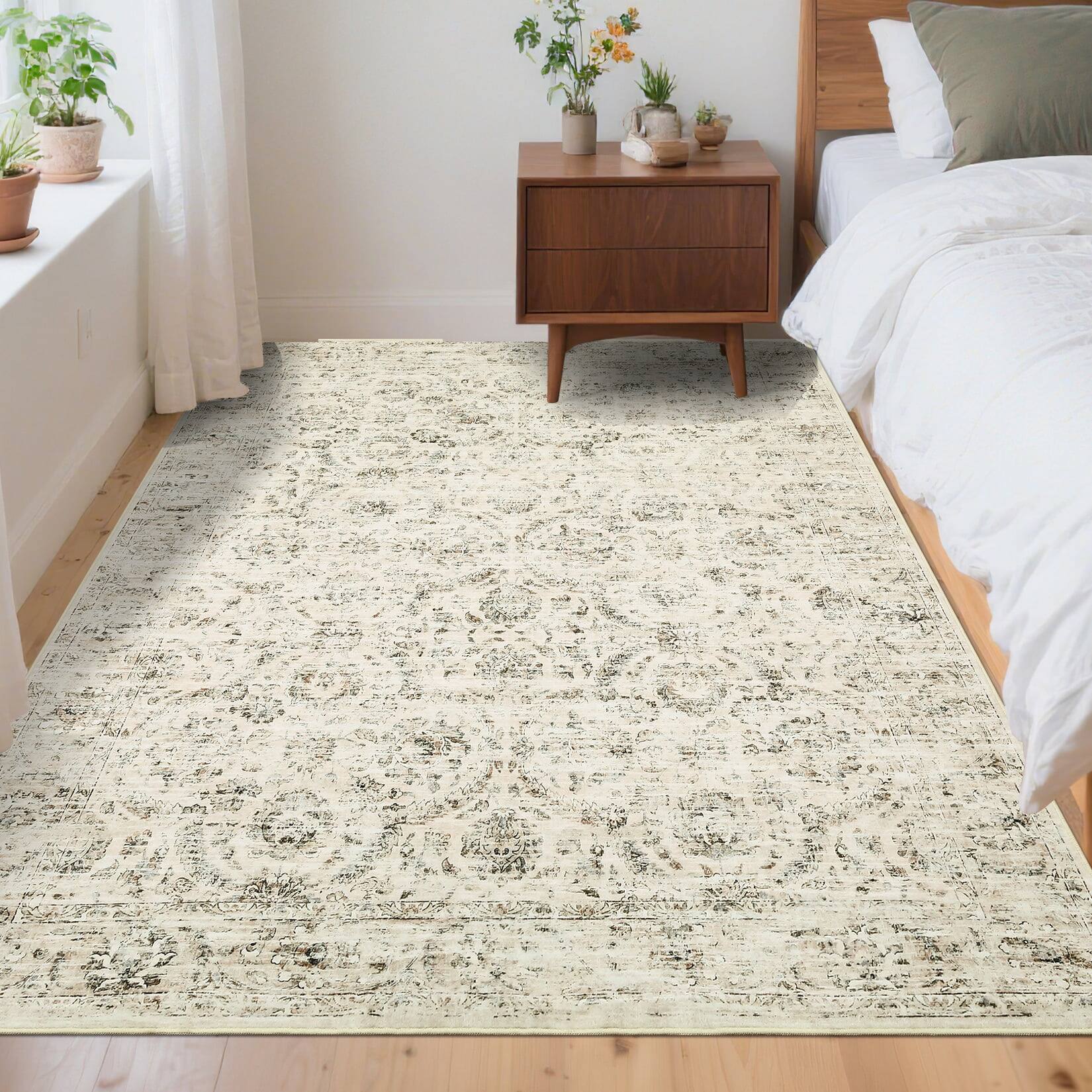 Alt View 2. Homhougo - 9x12 Vintage Runner Rug, Washable, Non-Slip, Beige - Beige.
