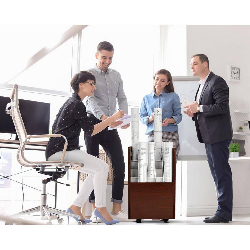 Alt View 1. AdirOffice - Wood 20-Slot Portable Roll File Cart - Mahogany.