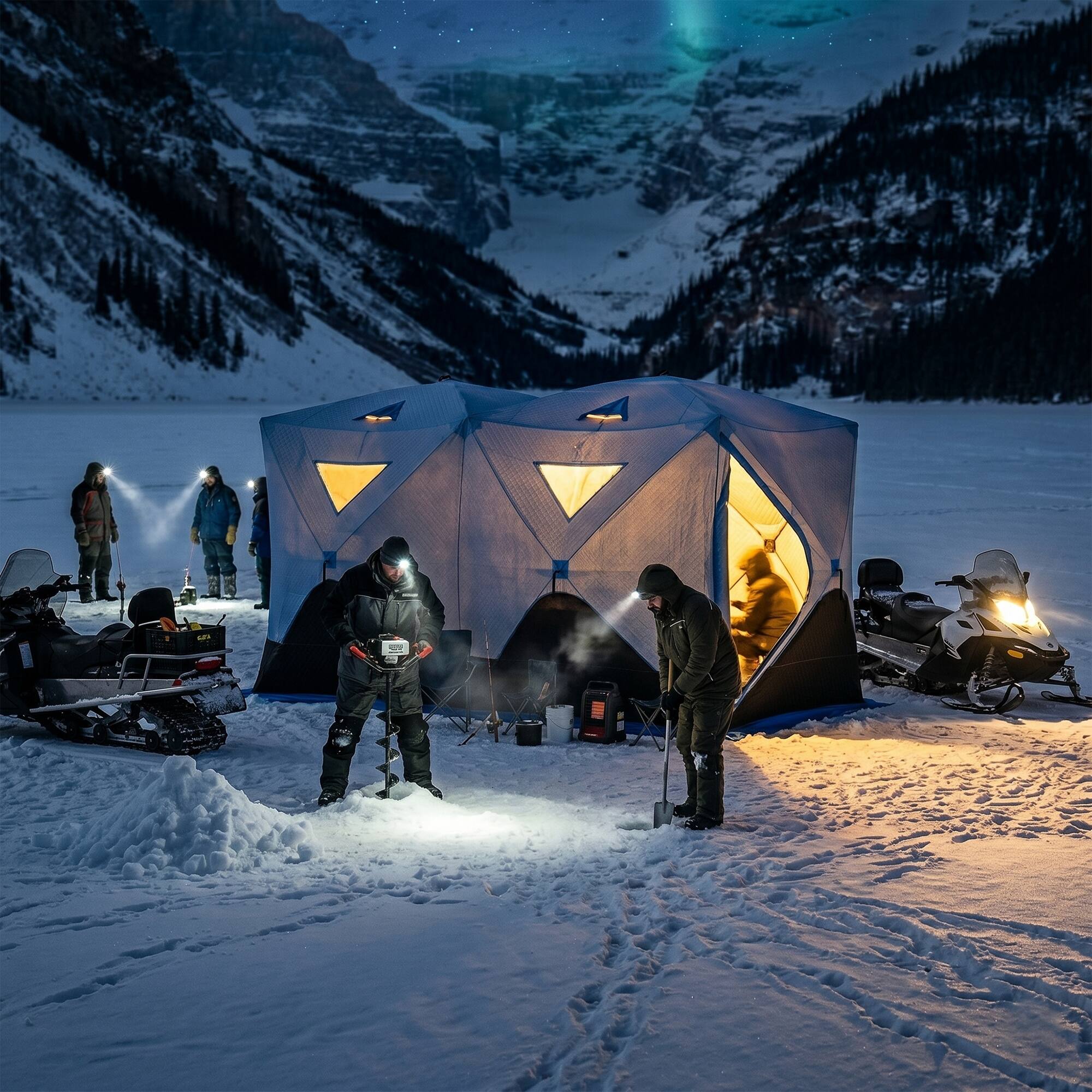 Alt View 8. Outsunny - Person Ice Fishing Shelter, Pop-up Ice Fishing Tent, Ice Shanty, Portable and Insulated, with 2 Doors and Carrying Bag - Light Blue.