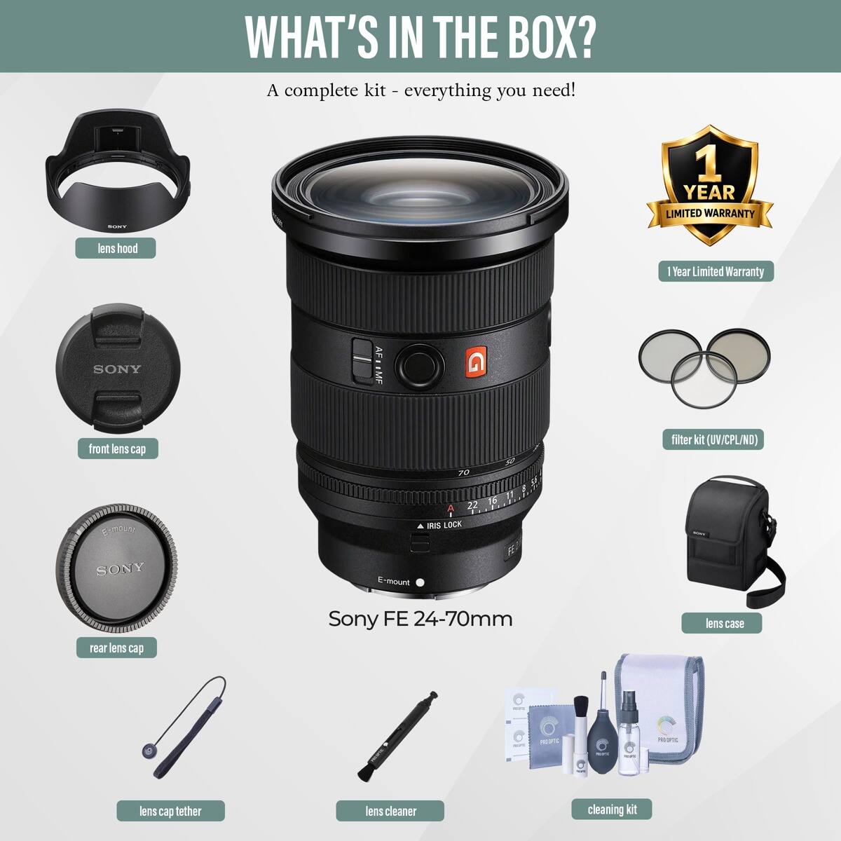 Bundle Sony FE 24 70mm f/2.8 GM II Lens, with 82mm Filter Kit, 82mm VND ...