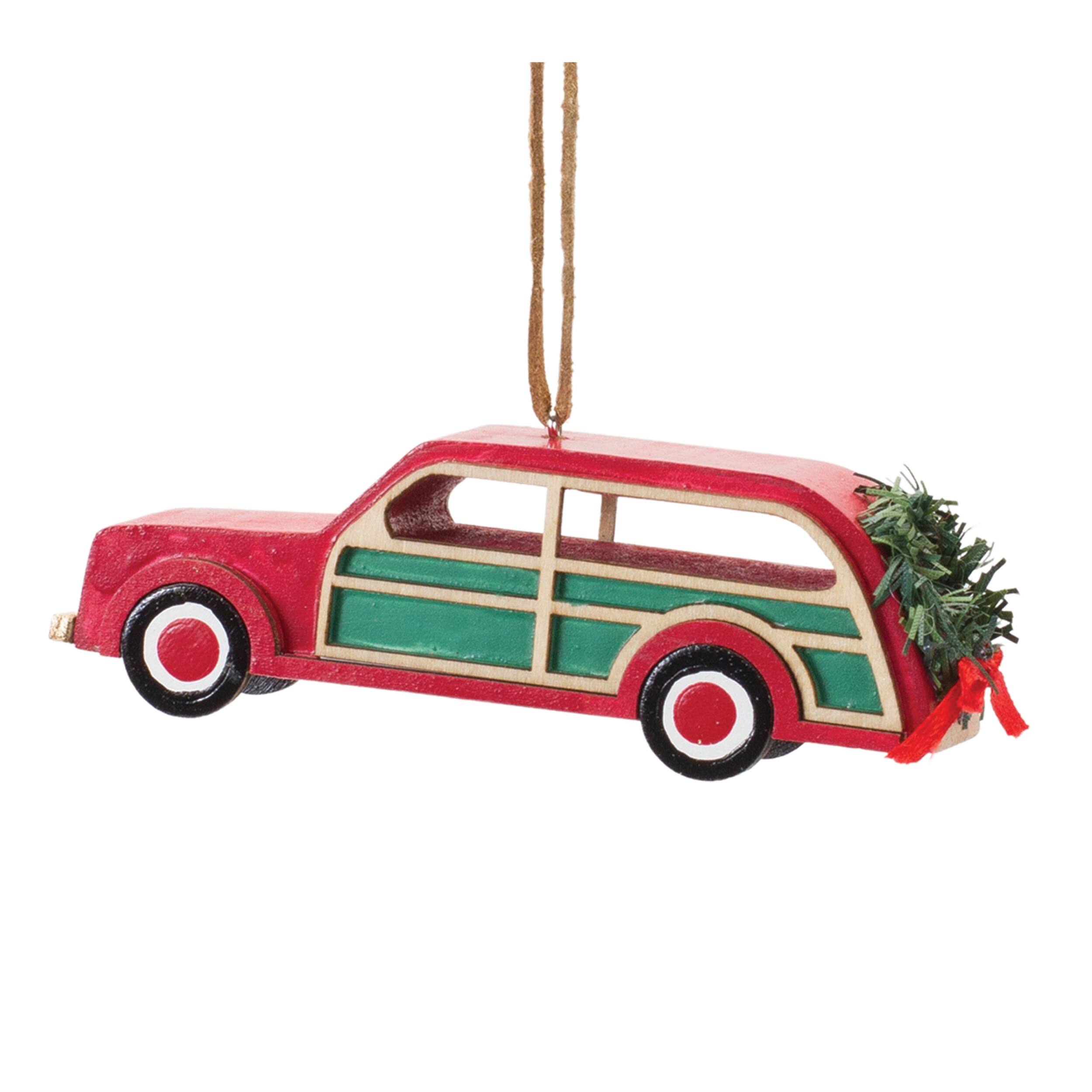 Back. BreeBe - Vintage Camper and Car Ornament (Set of 12) - Red, Green, White.