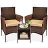 Best Choice Products - 3-Piece Outdoor Wicker Conversation Patio Bistro Set, w/ 2 Chairs, Table - Brown/Tan